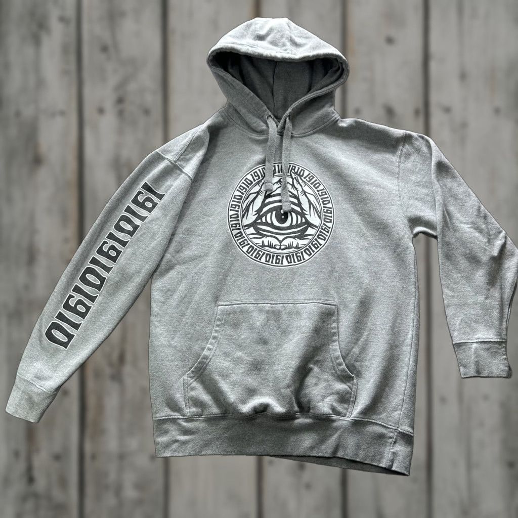 Vintage All Seeing Eye Hoodie Mens Medium Gray Binary Skate 1910 Pullover Sweatshirt Size US M / EU 48-50 / 2 - 1 Thumbnail