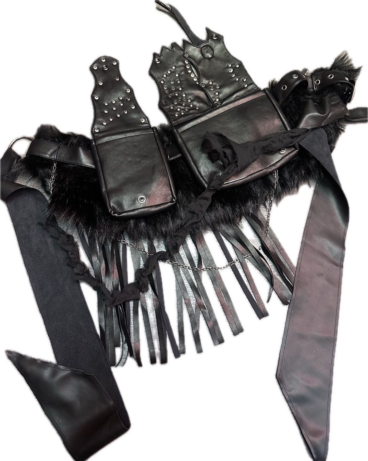 Designer × Japanese Brand visual kei gothic faux leather studded patchwork waist bag Size ONE SIZE - 3 Thumbnail