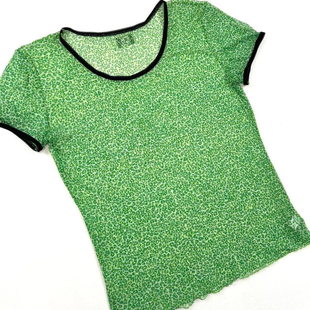 Dolce & Gabbana y2k D&G green mesh short sleeve top with leopard print Size M / US 6-8 / IT 42-44 - 7 Thumbnail
