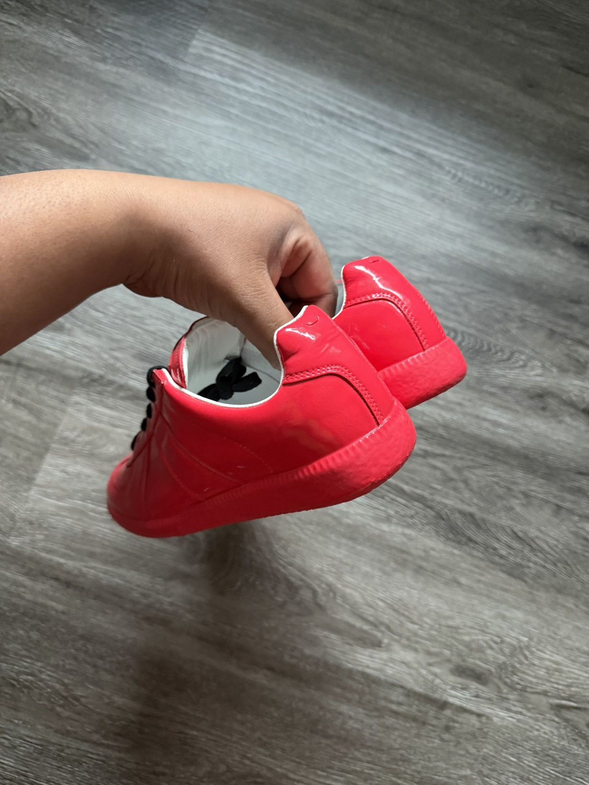 Maison Margiela Maison Margiela Red Rubberized Patent Leather GAT Trainers Size US 7 / IT 37 - 7 Thumbnail