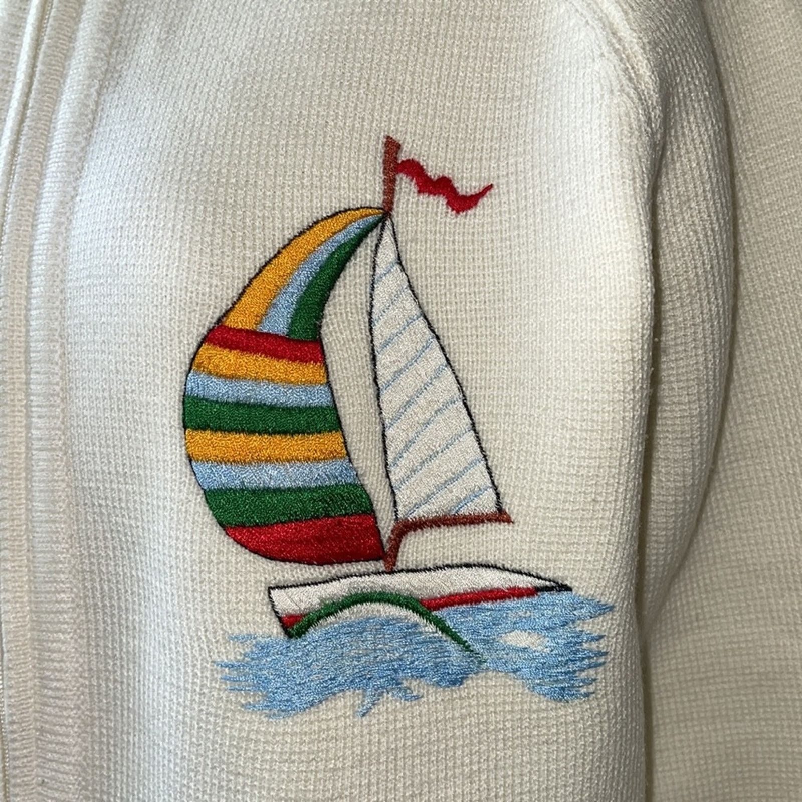 Vintage VINTAGE 60s LeRoy Knitwear Nautical Zipped Cardigan Size Med Size M / US 6-8 / IT 42-44 - 2 Thumbnail