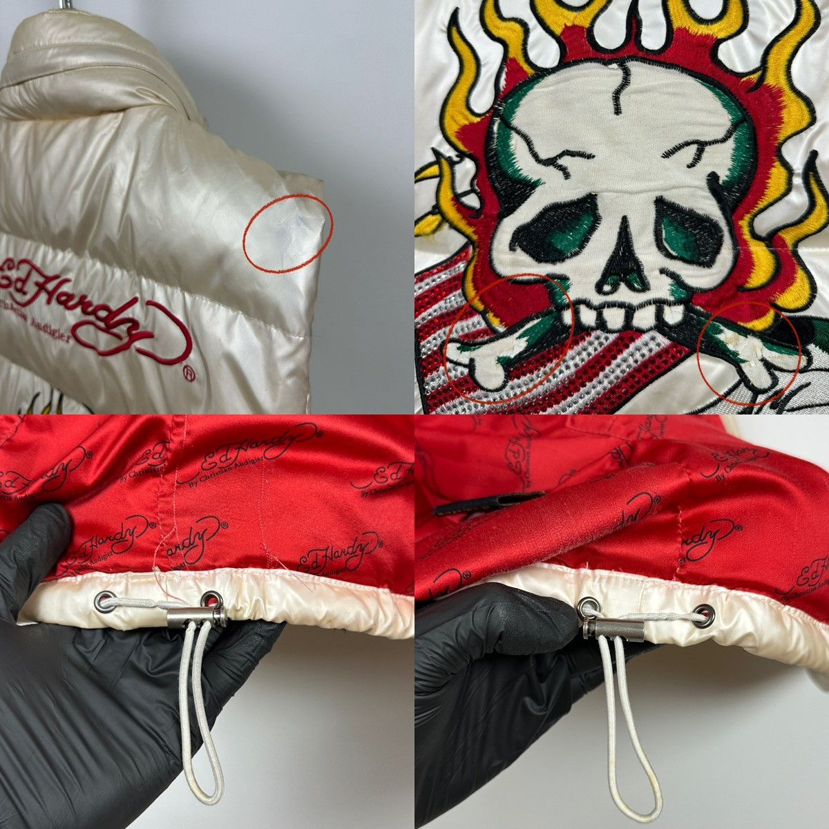Christian Audigier Vintage Ed Hardy Flaming Skull Down Puffer Vest Size US L / EU 52-54 / 3 - 24 Thumbnail