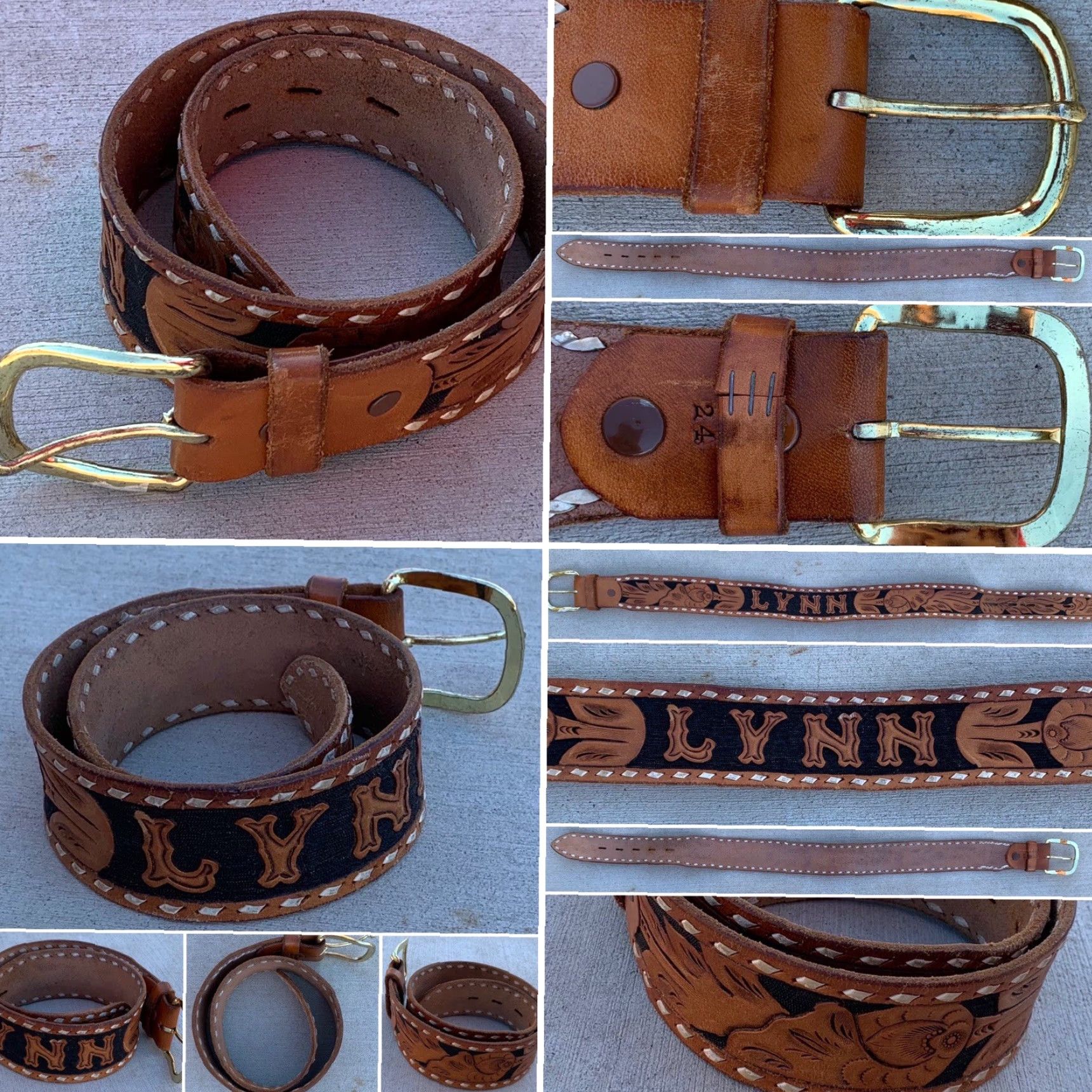 Vintage VINTAGE Tooled Leather Western Belt With Name LYNN Size 24 Leather Brown Unbranded Adult Unisex Belt Size ONE SIZE - 4 Thumbnail