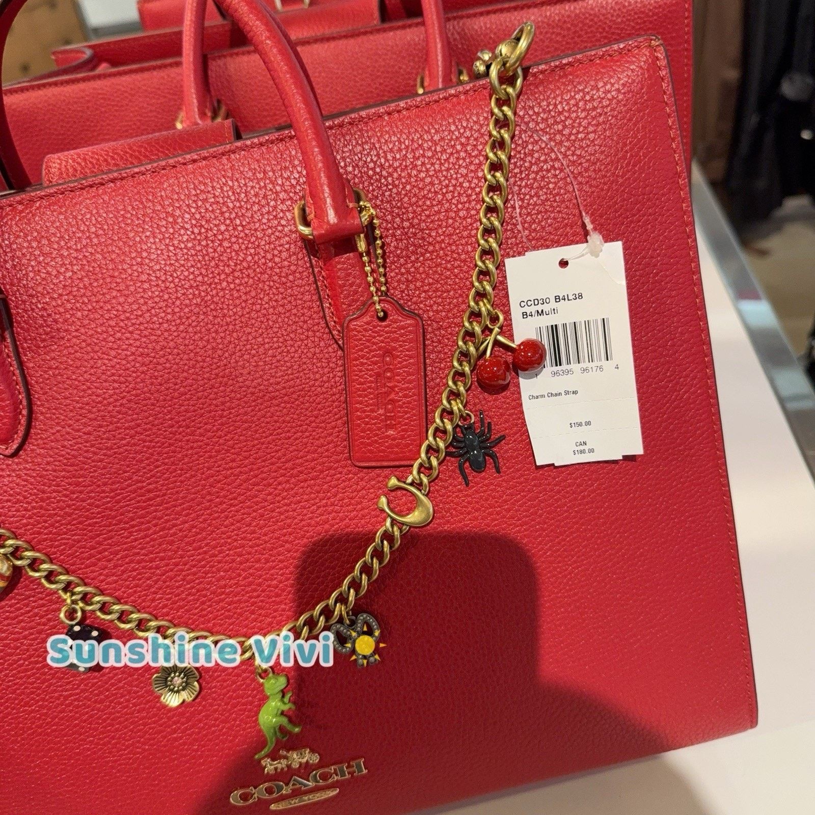Coach NWT Bundle Coach Maggie Tote CY666 Red & Long Charm Chain Size ONE SIZE - 3 Thumbnail