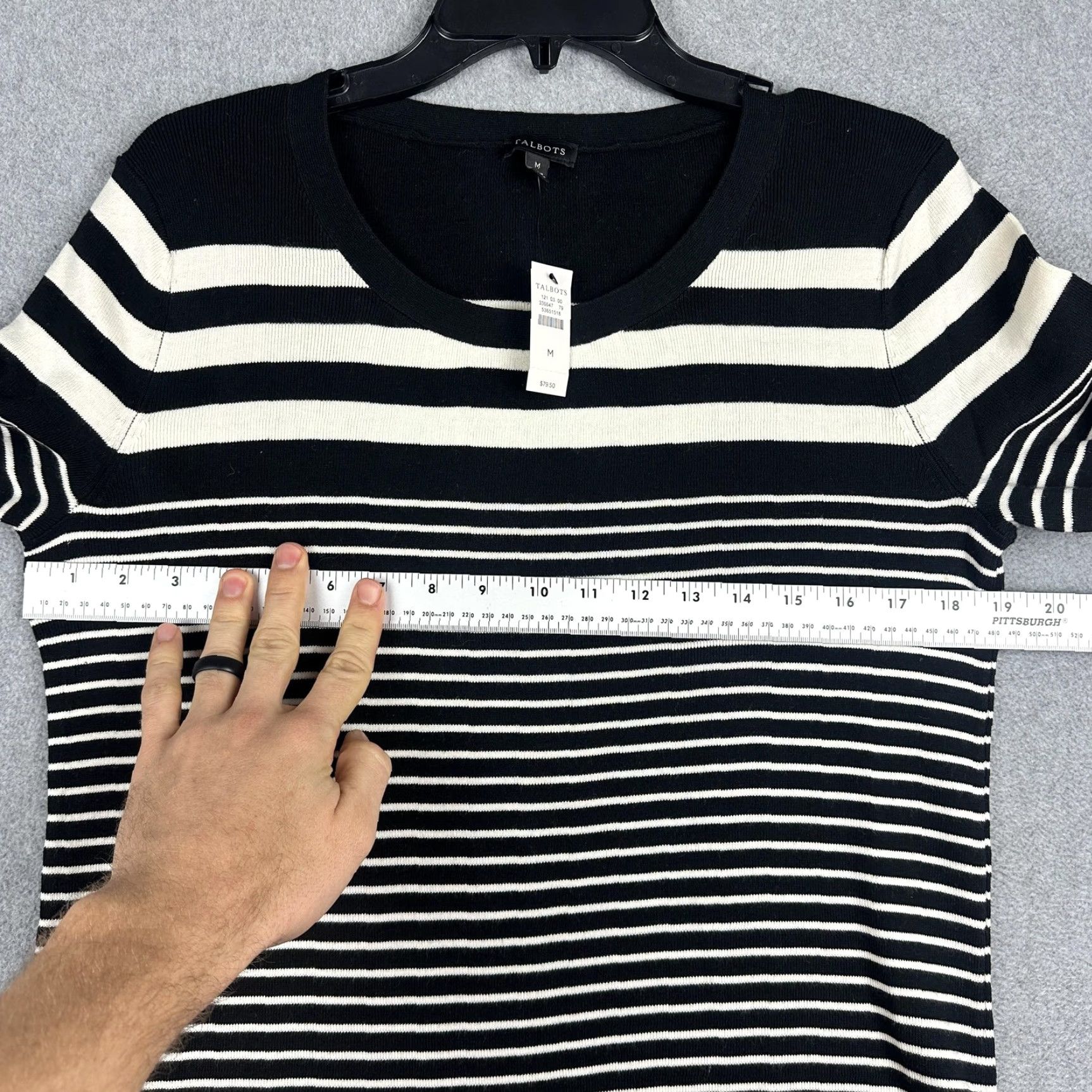 Talbots Talbots Sweater Womens Medium Blue Striped 3/4 Sleeve Button Cuff Knit Pullover Size M / US 6-8 / IT 42-44 - 3 Thumbnail