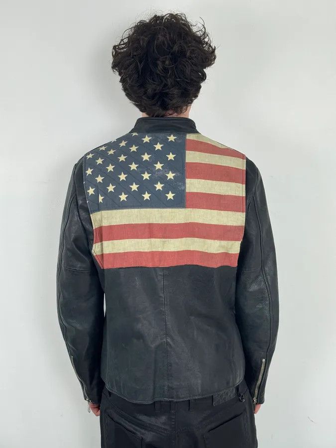 Polo Ralph Lauren 2010s Ralph Lauren Black Buffalo Leather American Flag Biker Jacket Size US M / EU 48-50 / 2 - 3 Thumbnail