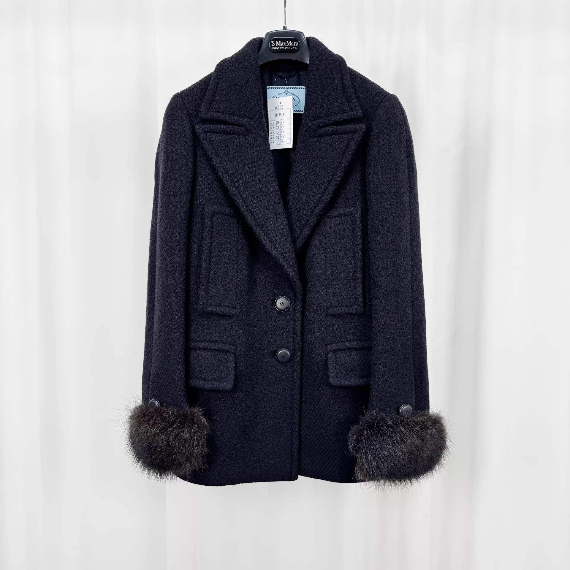 Prada Prada Black Wool Fur-Cuff Coat 38 99New Size XS / US 0-2 / IT 36-38 - 1 Thumbnail