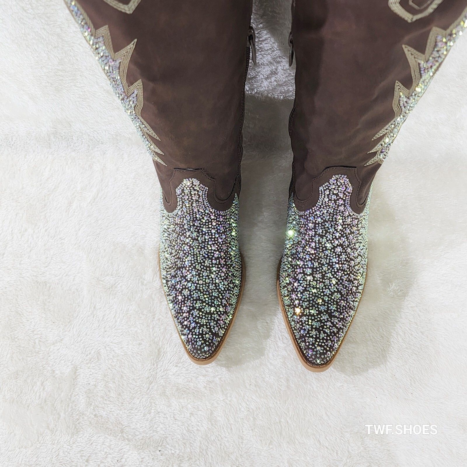 Other Annie Brown Leatherette Rhinestones Country Glam Western Cow Size US 9 / IT 39 - 5 Thumbnail