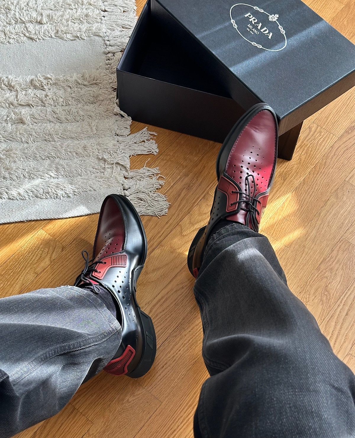 靴 00s PRADA SPORT leather shoes black Vintage Prada Sport Leather Chelsea Boots Black Slip 6T 2644
