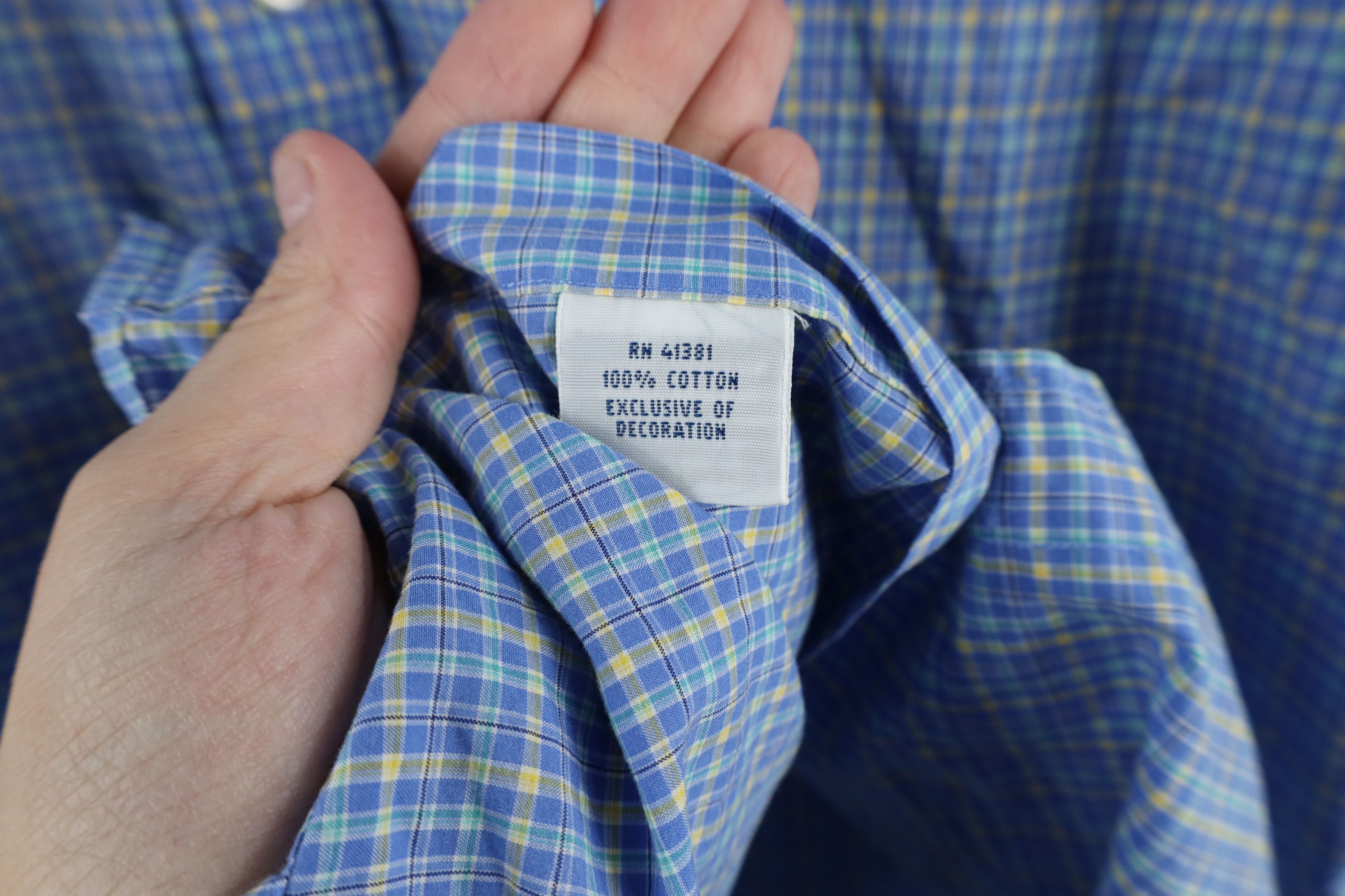 Ralph Lauren × Vintage Ralph Lauren Button Down Dress Shirt Blue Plaid Cotton Size US M / EU 48-50 / 2 - 7 Thumbnail