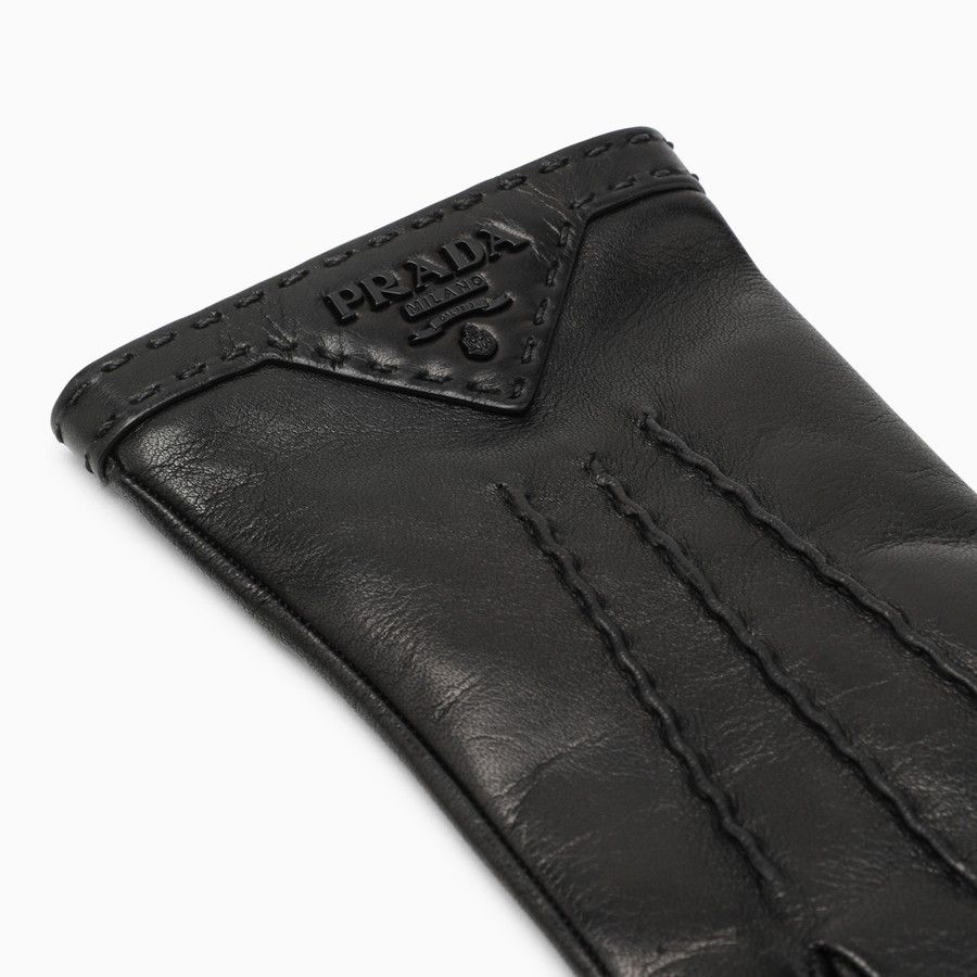Prada o1d2blof0924 Size: 7 / Logo Leather Gloves in Black Size ONE SIZE - 2 Thumbnail