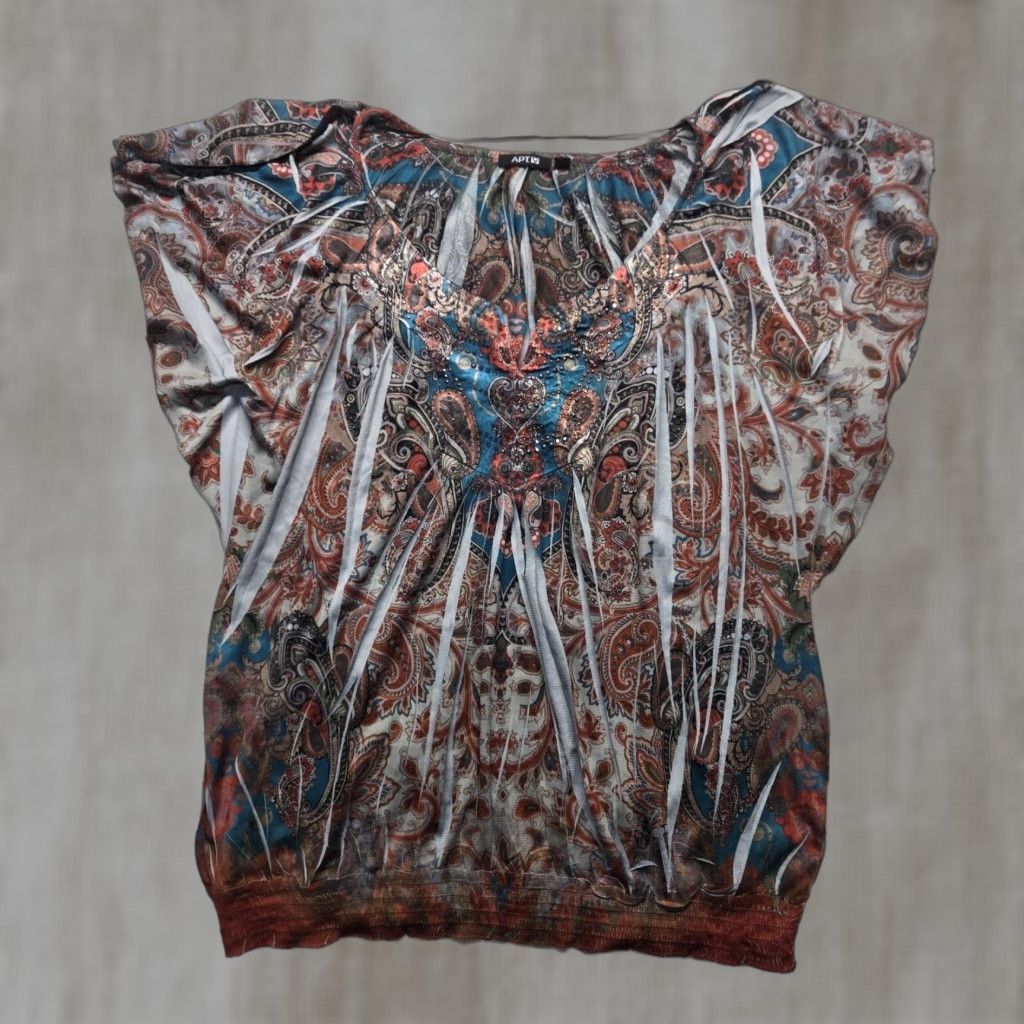 Apt. 9 Apt. 9 Shirt Tunic Multicolor Geometric Short Sleeve V-Neck Pullover Adult Women M Regular Size M / US 6-8 / IT 42-44 - 1 Thumbnail