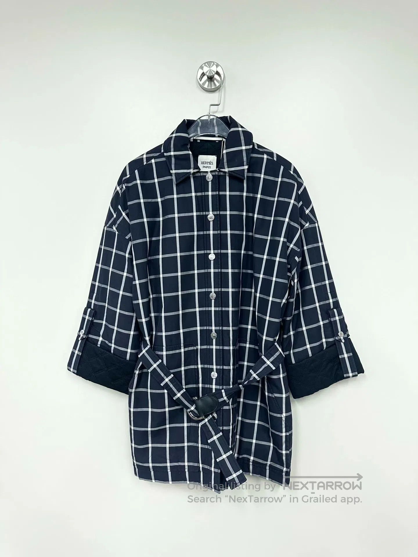 Other Hermes Navy Checkered Cotton Quilted Windbreaker Jacket| Size XS / US 0-2 / IT 36-38 - 1 Thumbnail
