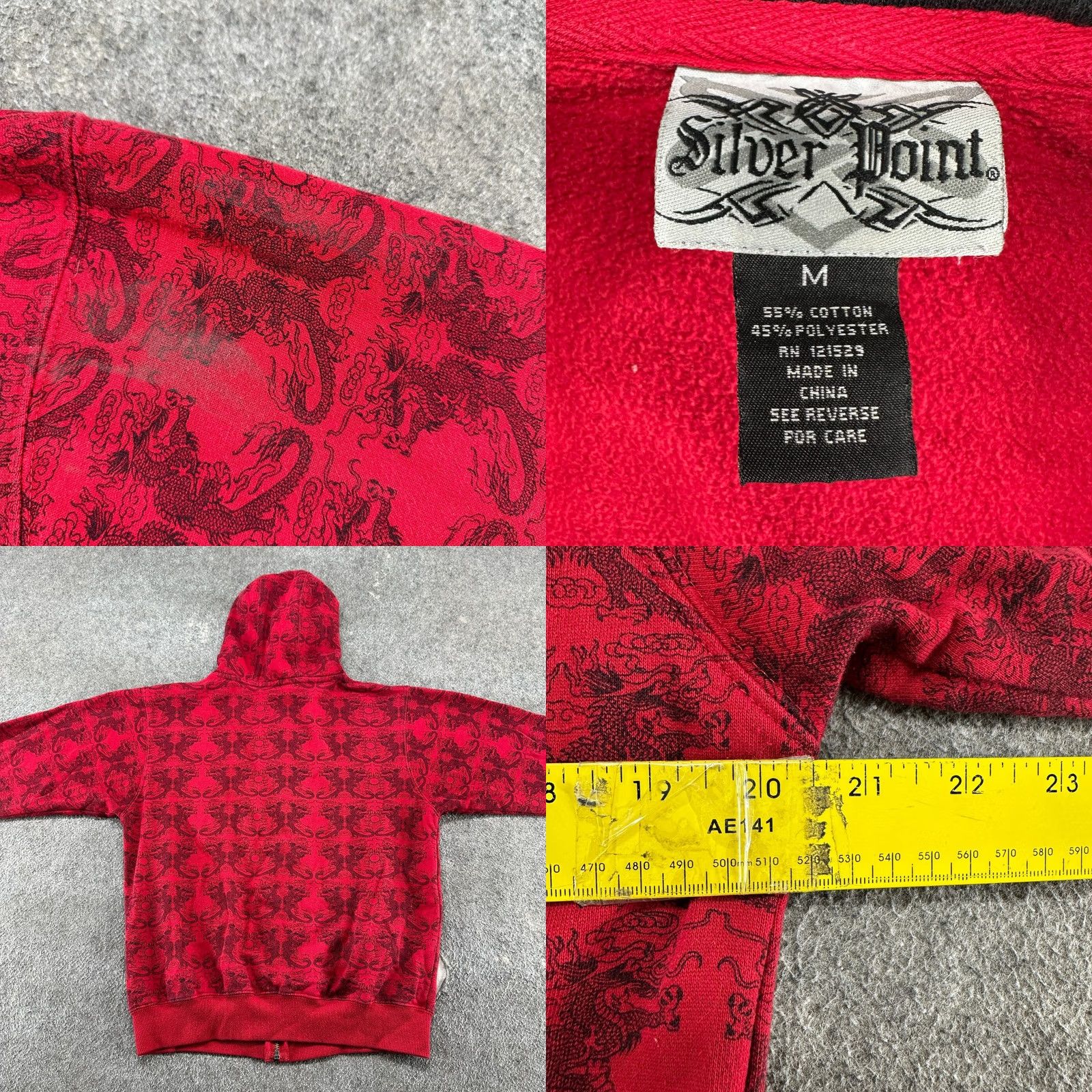 Vintage VINTAGE Silver Point Hoodie Boys M Red Full Zip Dragon AOP 90s Skater Y2K Size US M / EU 48-50 / 2 - 9 Thumbnail