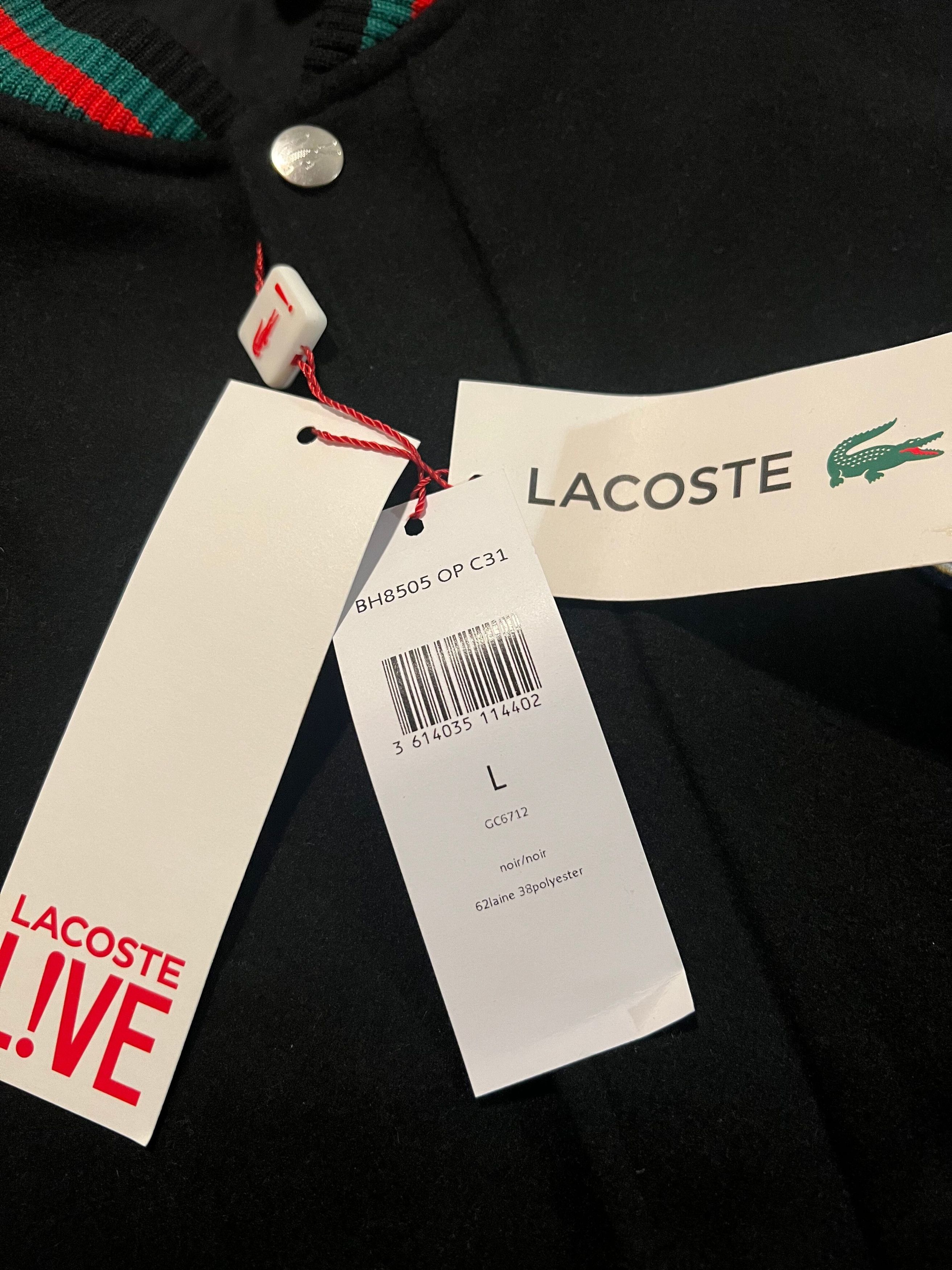 Lacoste × Supreme Supreme LACOSTE Wool Varsity Jacket Large Black Size US L / EU 52-54 / 3 - 6 Thumbnail
