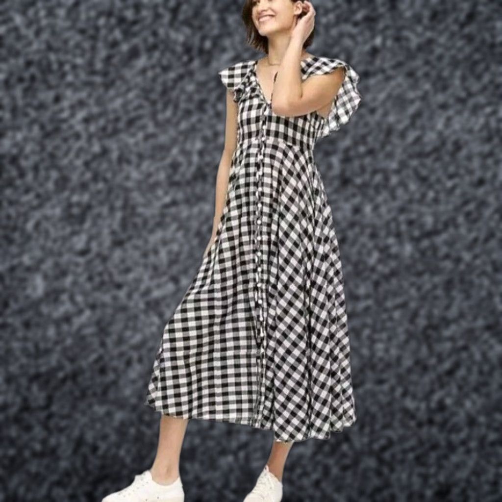 Gingham Maxi Dress Women S Casual Summer Ruffle Short