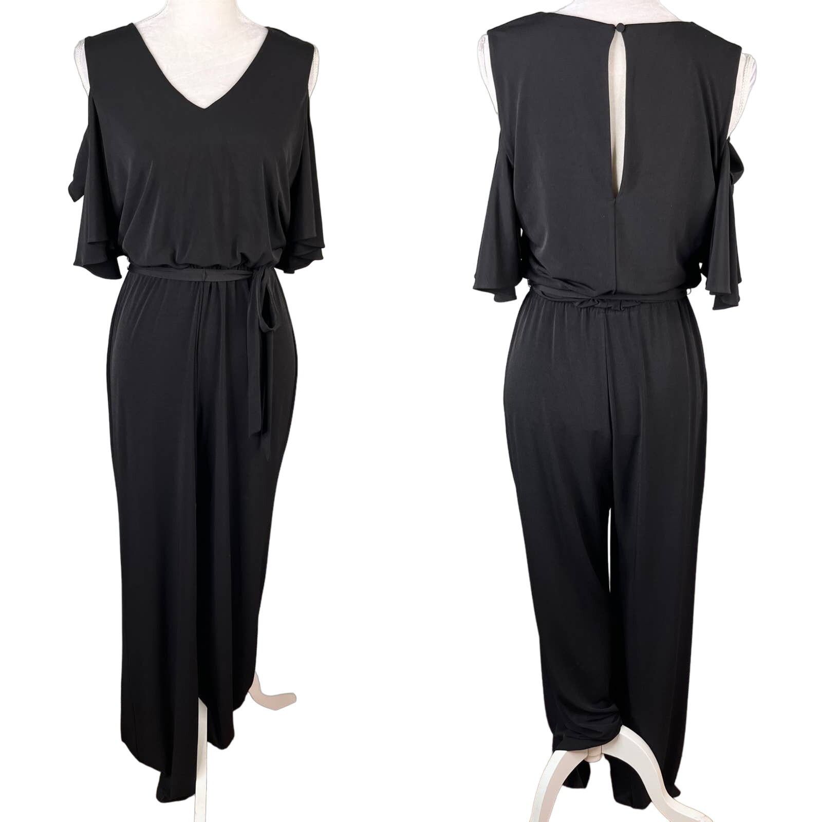 Calvin Klein Calvin Klein Jumpsuit 8 Black Cold Shoulder Stretch Belt V Grailed