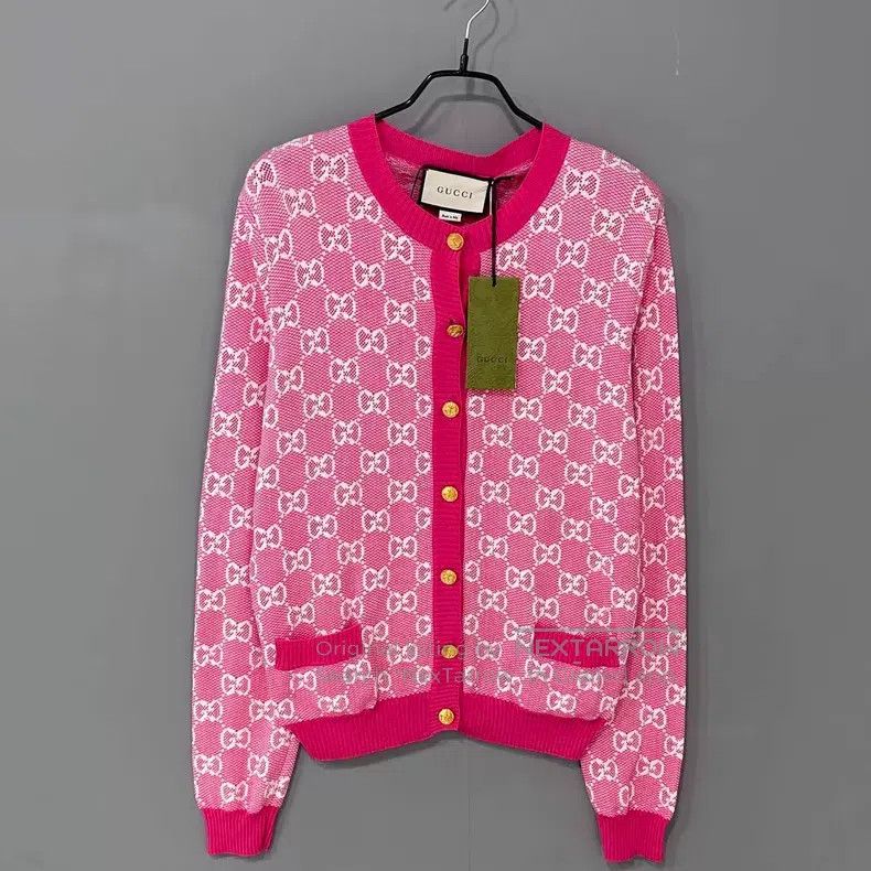 Gucci Gucci Pink full-print gold buckle cardigan coat Size L / US 10 / IT 46 - 1 Thumbnail