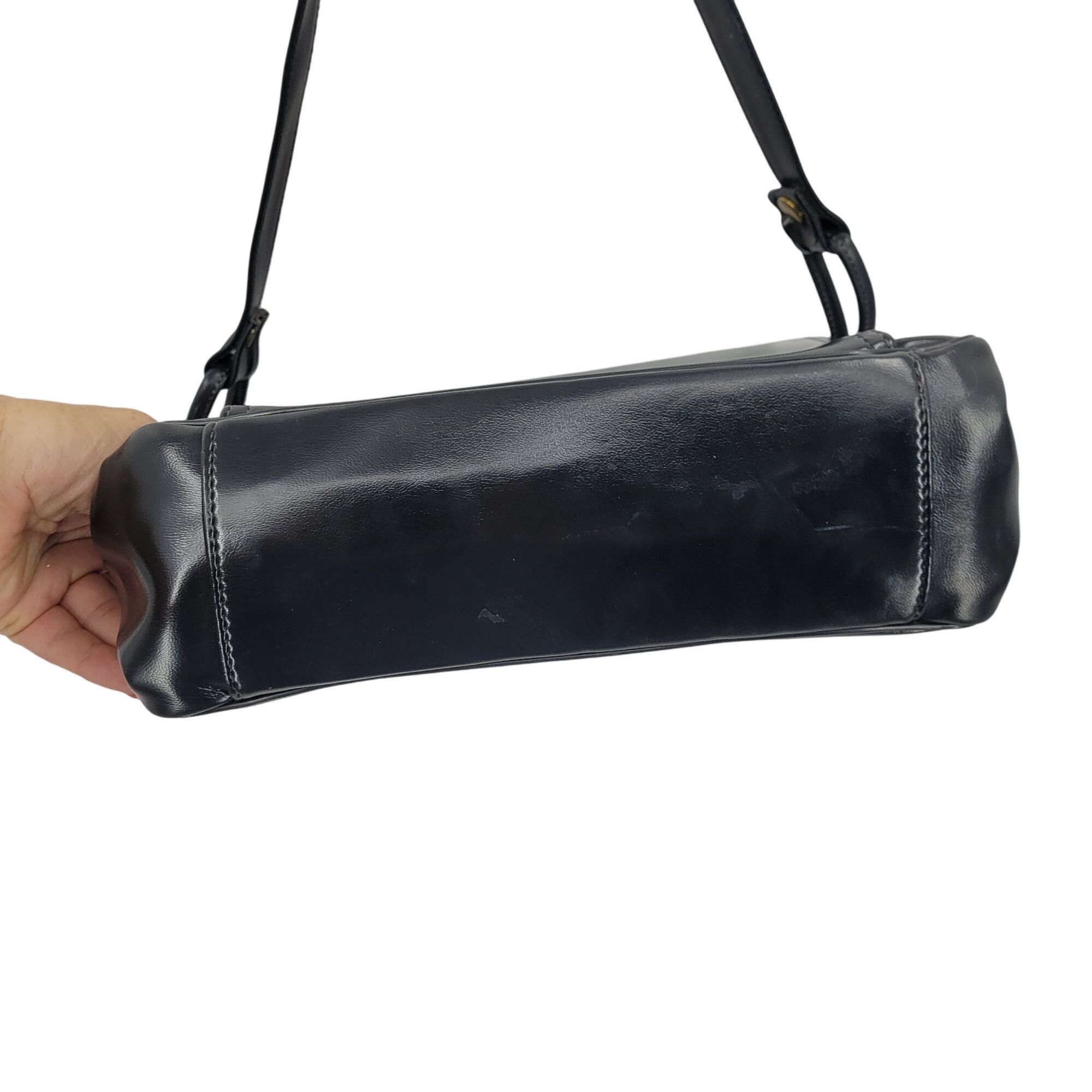 Vintage Vintage 60s Handbag Black Leather Shoulder Bag Adjustable S Size ONE SIZE - 7 Thumbnail