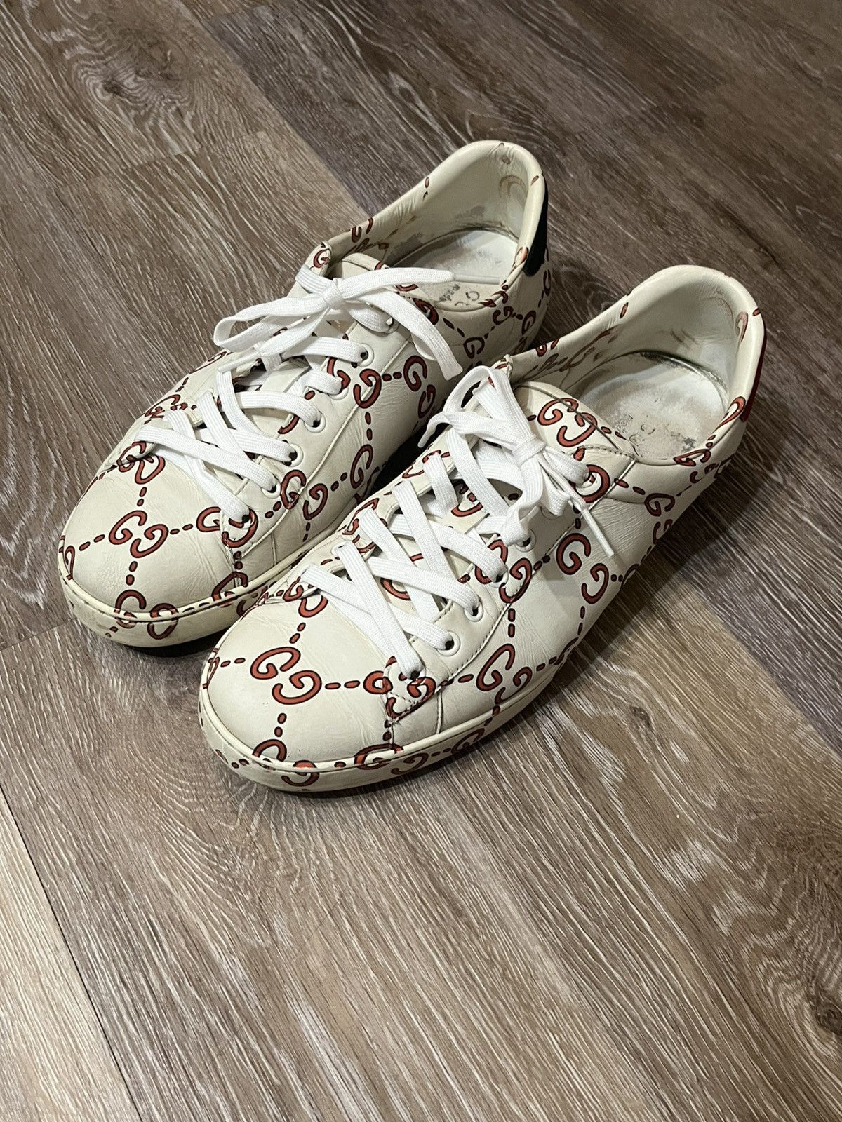 Gucci Gucci Ace White/RedMonogram Sneakers Red/Green Heel Size US 12 / EU 45 - 14 Thumbnail