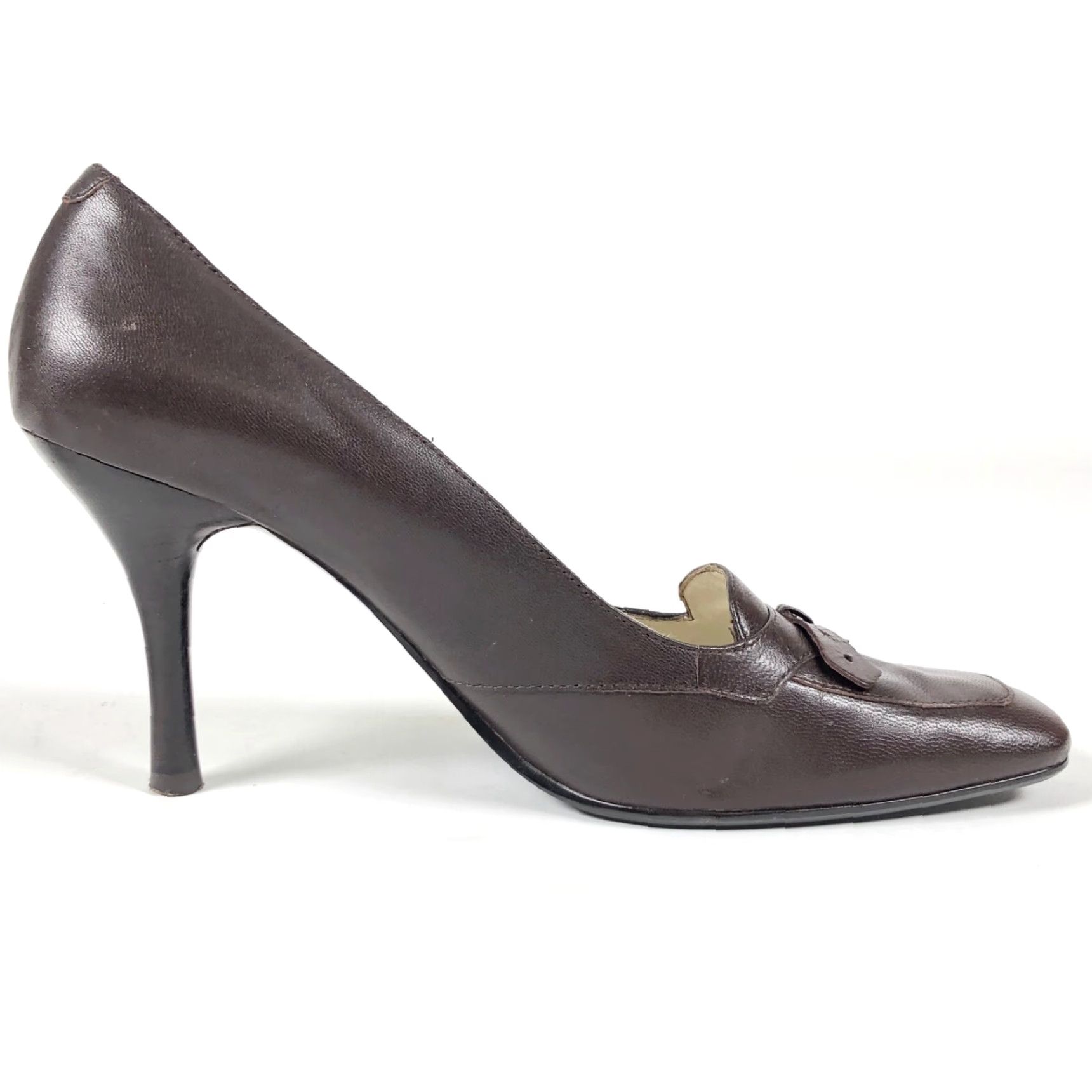 Vintage VINTAGE Bandolino Womens Pumps Brown Leather Bow Square Toe Heels 8 M Clampbow? Size US 8 / IT 38 - 6 Thumbnail