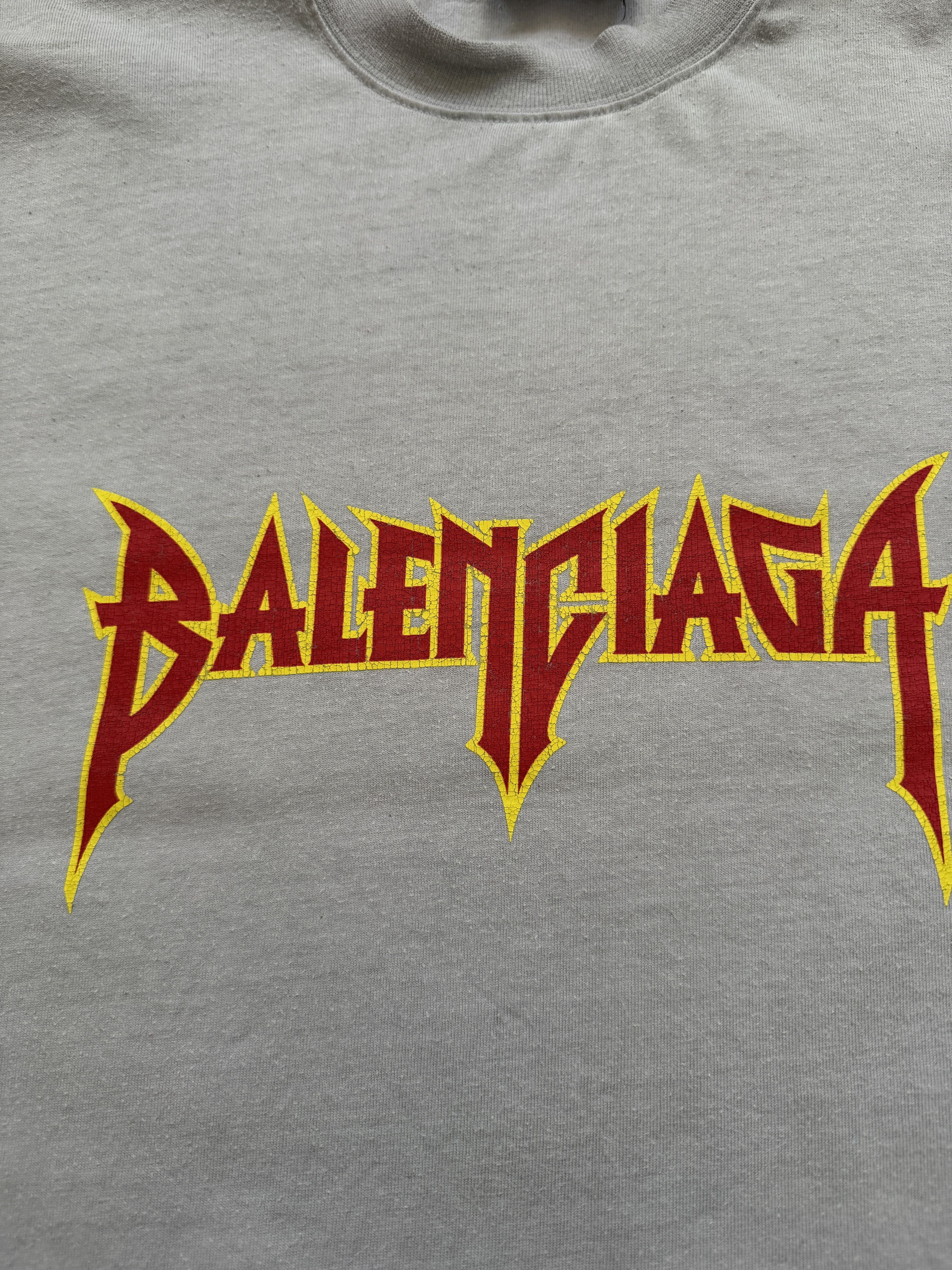 Balenciaga Distressed Metal Logo Tee Gray Red | Grailed