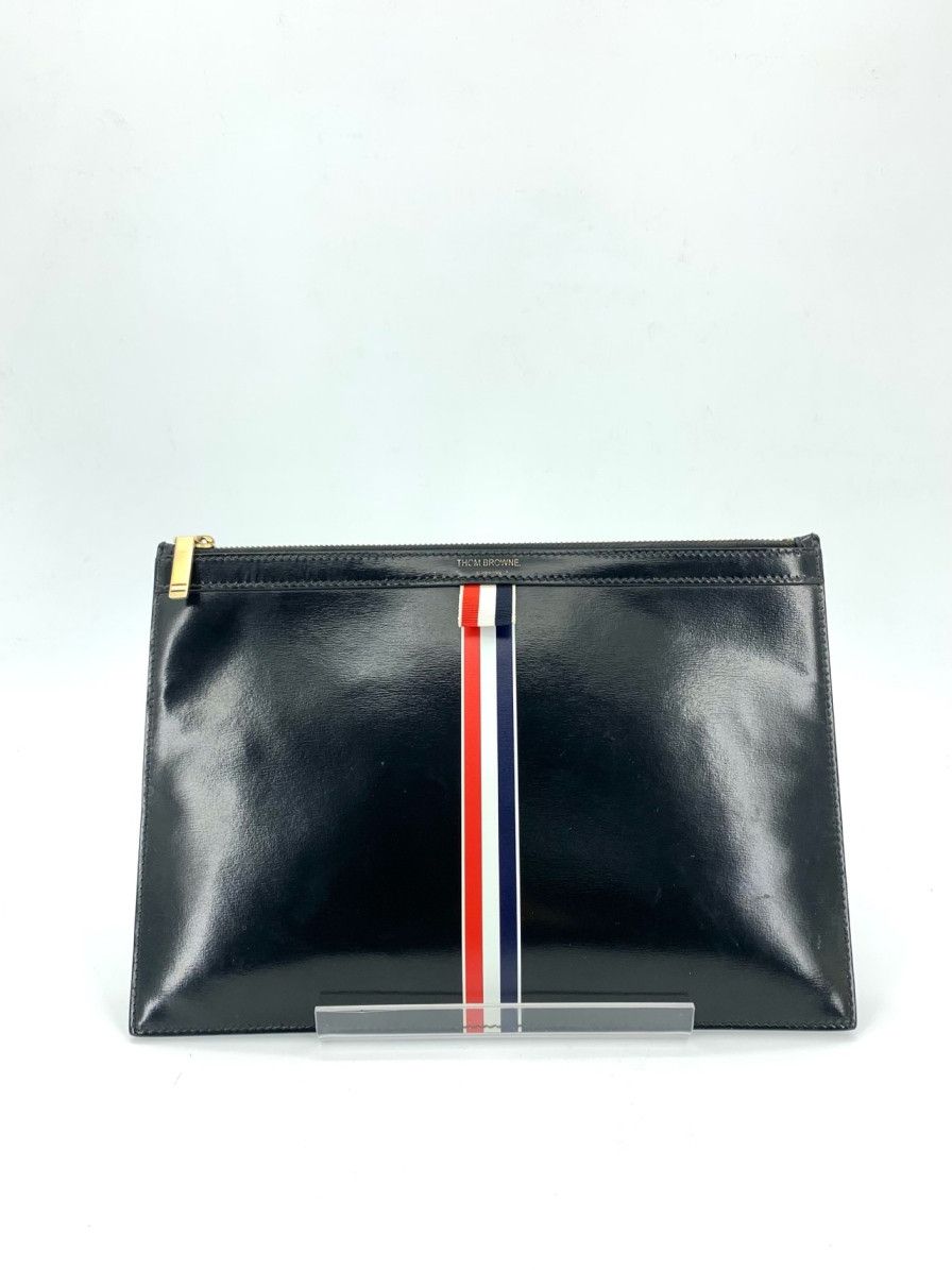 Thom Browne Thom Browne Three-Stripe Polished Leather Clutch Size ONE SIZE - 1 Thumbnail