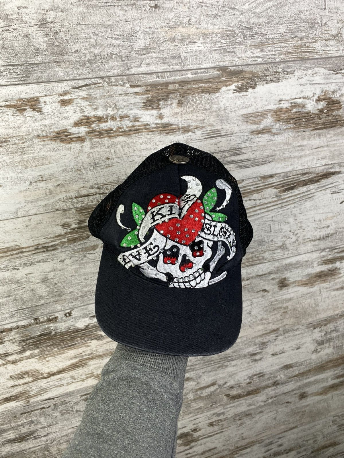 00's Christian Audigier キャップ Ed Hardy VTG Ed Hardy Christian Audigier Rhinestone Trucker Hat Love