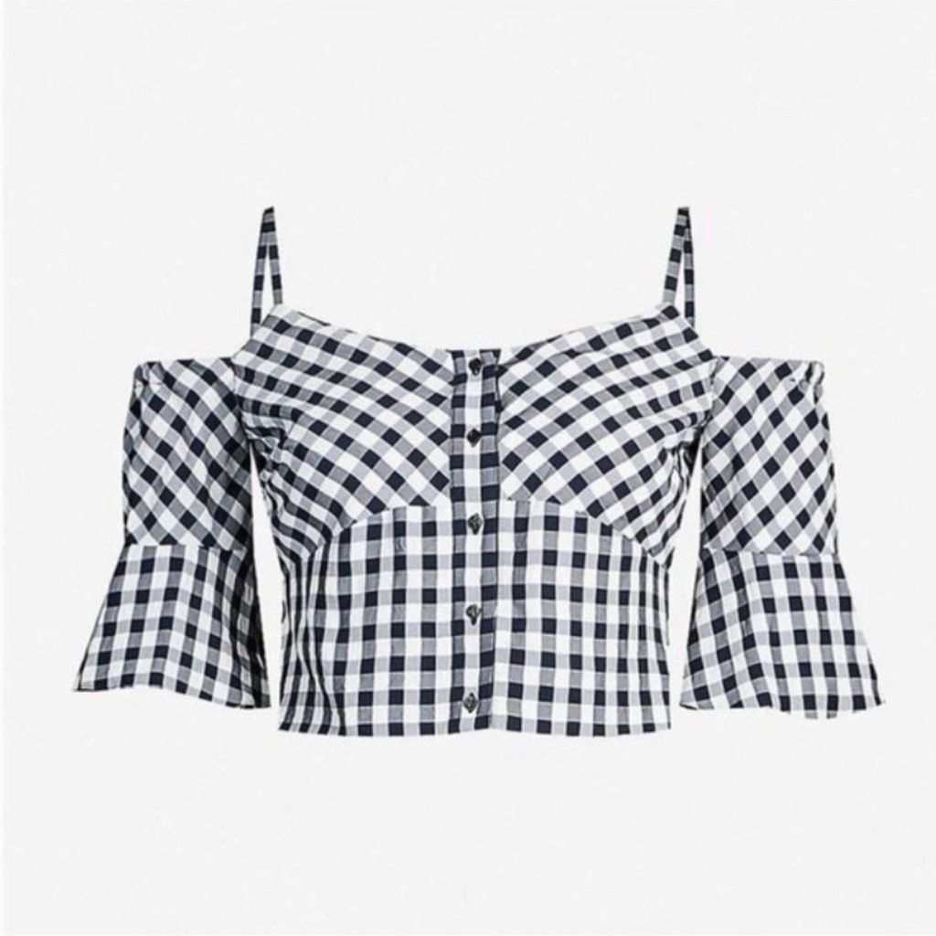 Maje MAJE Lapri Gingham Cropped Off Shoulder Checkered Top 1 / S Size XS / US 0-2 / IT 36-38 - 2 Thumbnail