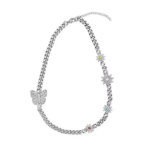 Jewelry × Vintage Vintage diamond-encrusted butterfly necklace Size ONE SIZE - 2 Thumbnail