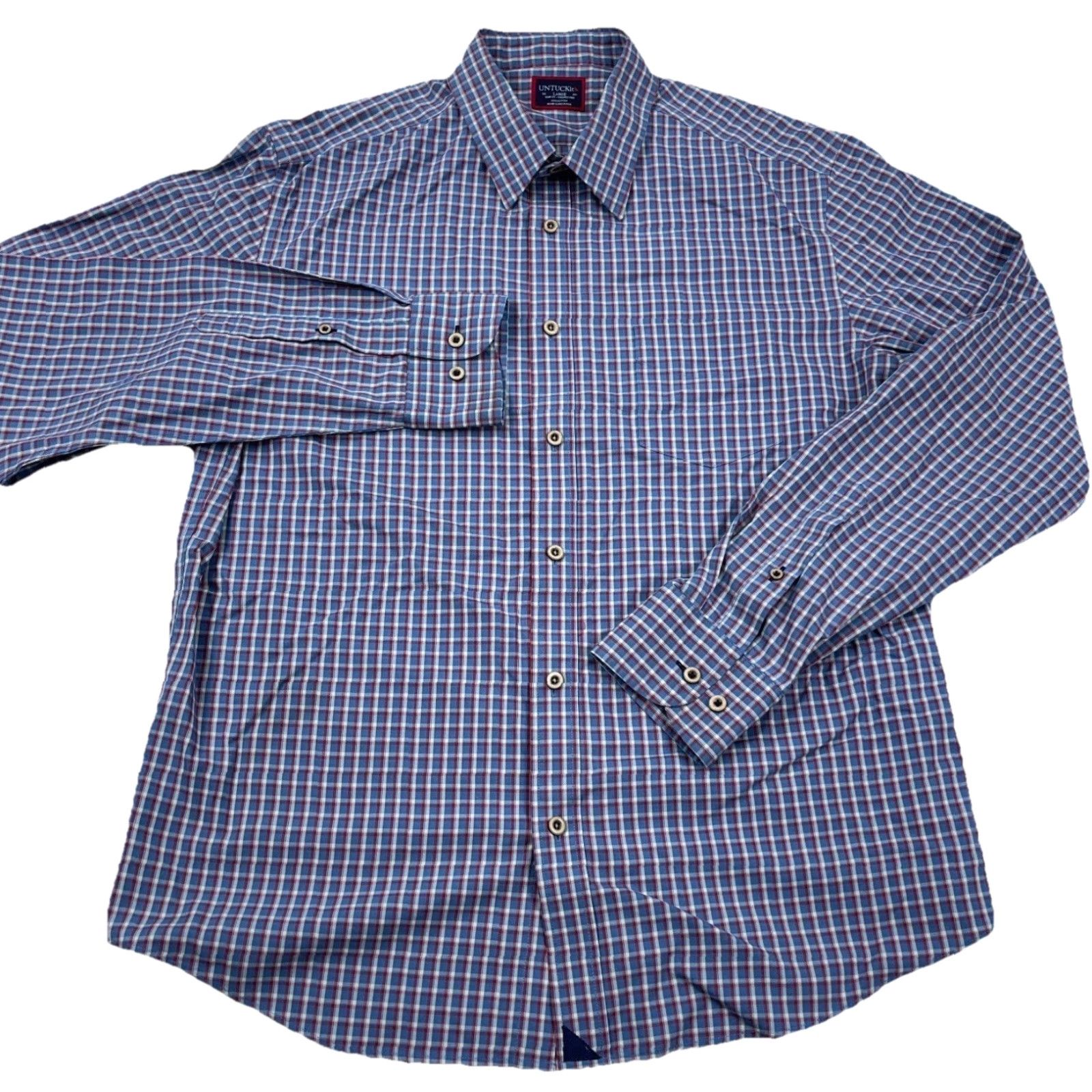 UNTUCKit UNTUCKit Shirt Men Plaid Button-Up Casual Poplin Large Blue Red Size US L / EU 52-54 / 3 - 2 Thumbnail