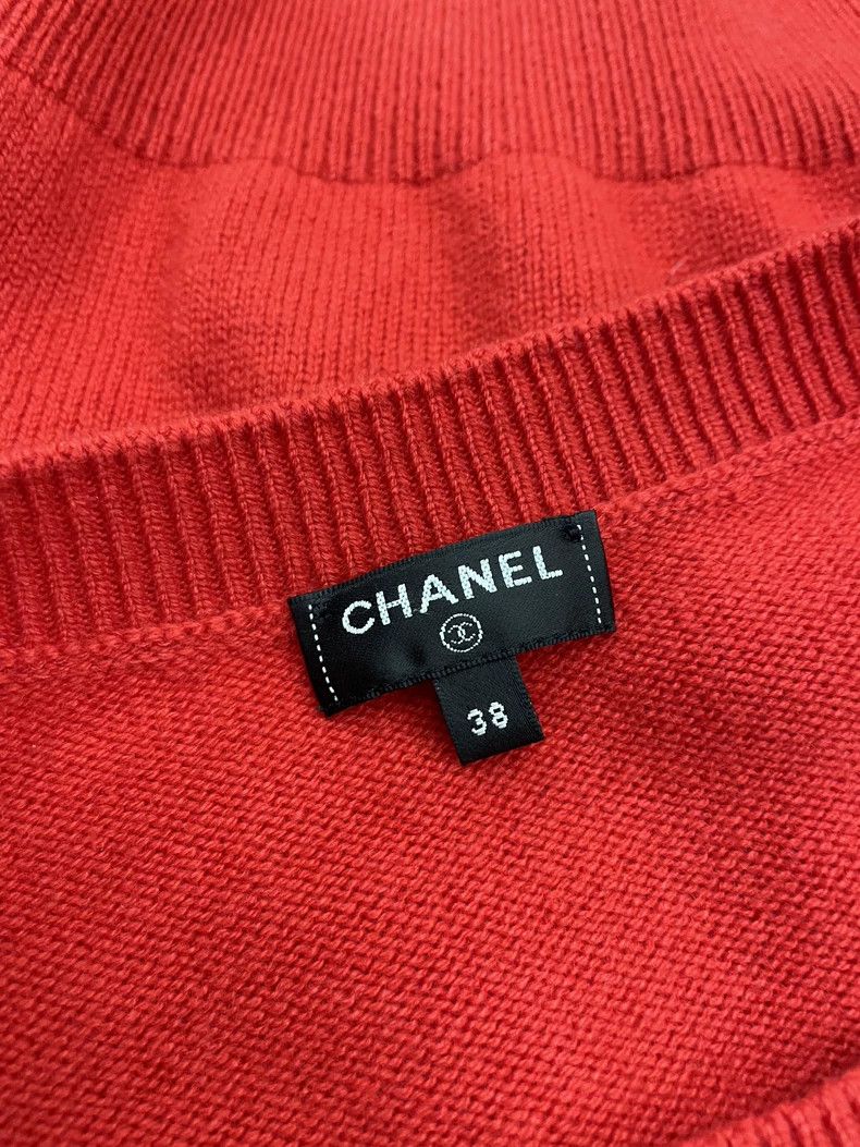 Chanel Chanel Red heavy industry pearl chain letter cashmere swea Size XS / US 0-2 / IT 36-38 - 5 Thumbnail