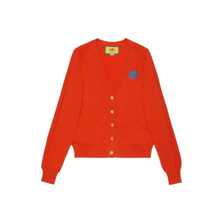 Gucci GUCCI x adidas Red Knit Long Sleeve Cardigan-2507 Size XS / US 0-2 / IT 36-38 - 1 Thumbnail