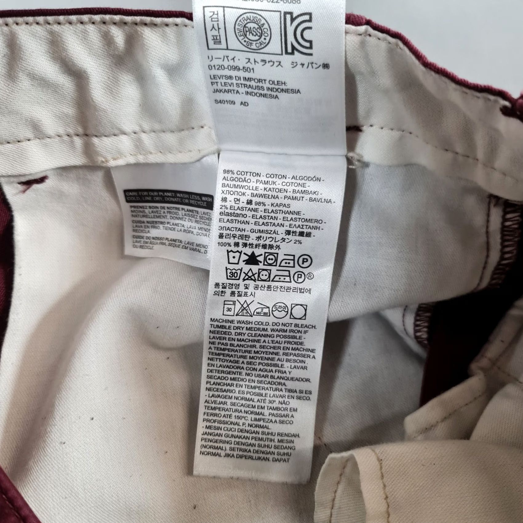 Levi's Levi's Mens Chino Trousers Slim Regular W31 L30 Red Cotton Elastane Pants Stretch Size US 31 - 8 Thumbnail