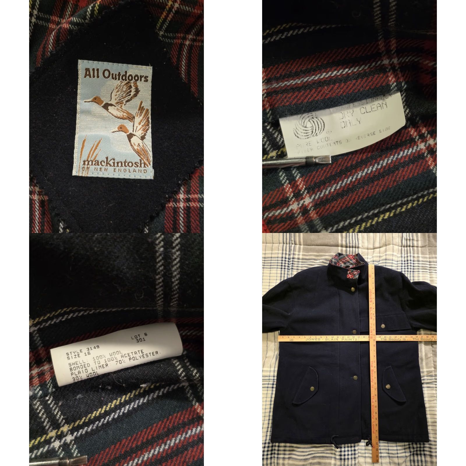 Mackintosh VINTAGE Mackintosh Coat Wool Chore Jacket Navy Blue 16 2XL Womens Wool Lined Button Zip Snap Pockets Travel Workwear 80s 90s Size XXL / US 16-18 / IT 52-54 - 9 Thumbnail