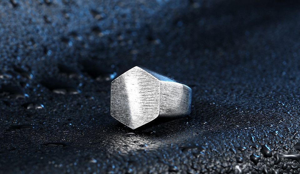Vintage SIZE 10 Steel Hexagon Ring Size ONE SIZE - 1 Thumbnail
