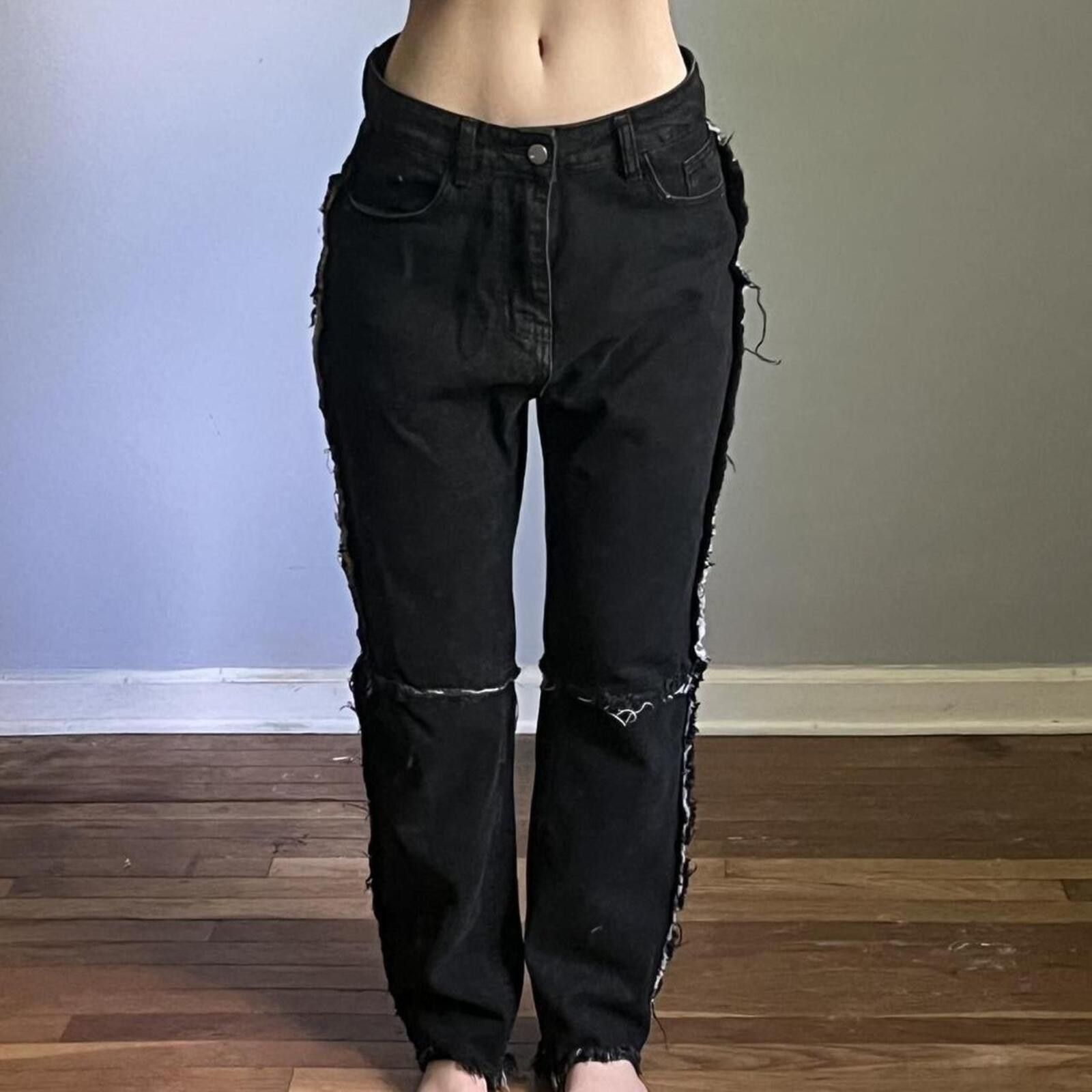 Shein SHEIN black grungy patchwork jeans Size 30" / US 8 / IT 44 - 4 Thumbnail