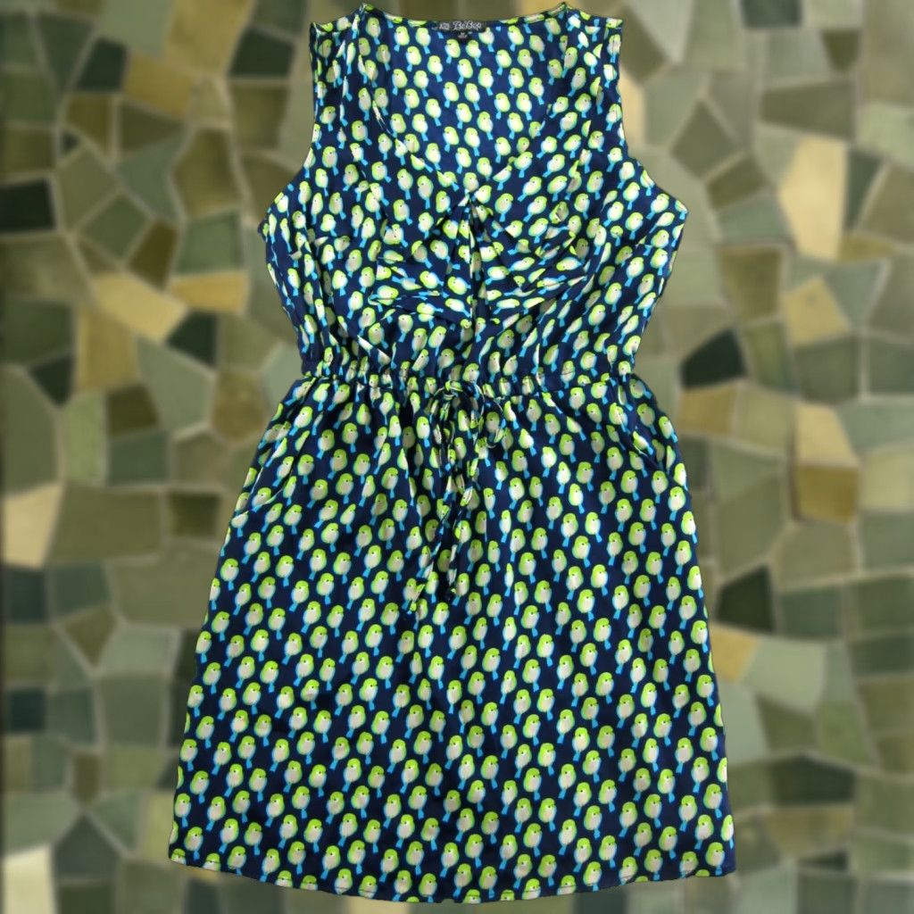 Vintage BeBop NWT Blue Green Bird Sleeveless V-Neck Pocket Tunic Dress M Size M / US 6-8 / IT 42-44 - 1 Thumbnail