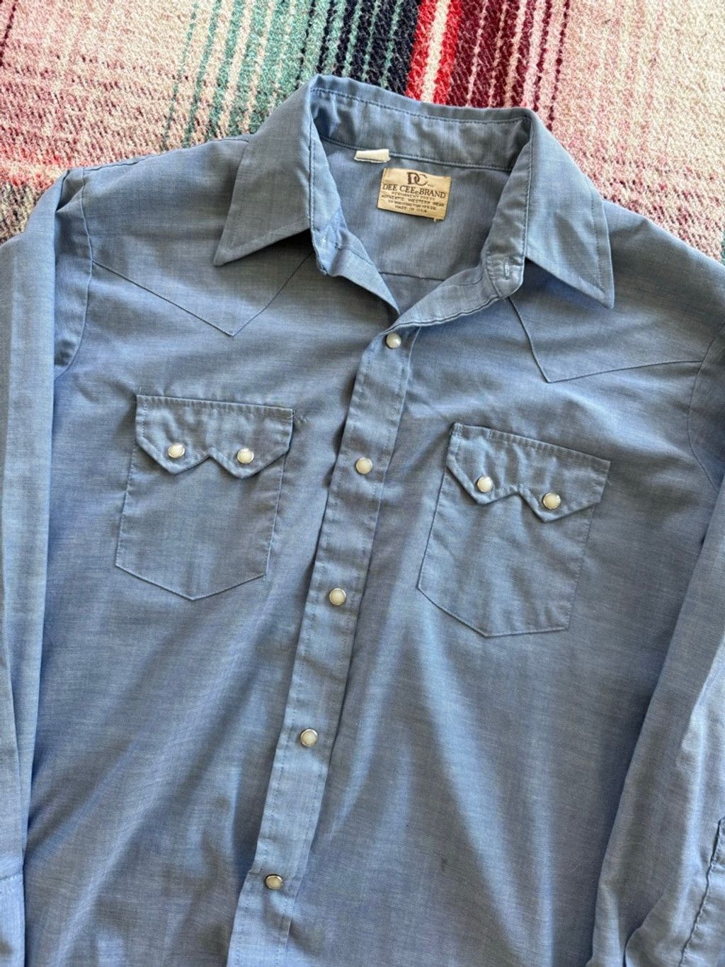 Vintage 70s Washington Dee Cee Sawtooth Pearl Snap Chambray Shirt XL Size US XL / EU 56 / 4 - 2 Thumbnail