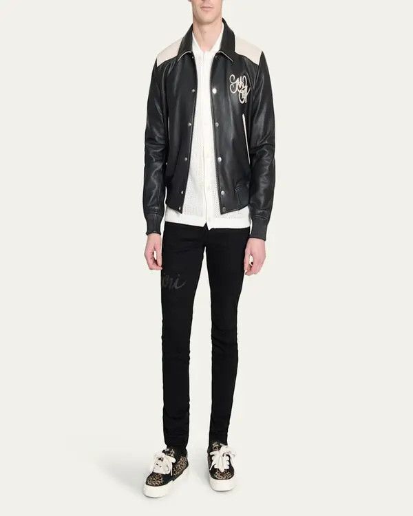 Amiri o1orln1125 Logo Leather Jacket in Black/White Size US S / EU 44-46 / 1 - 3 Thumbnail