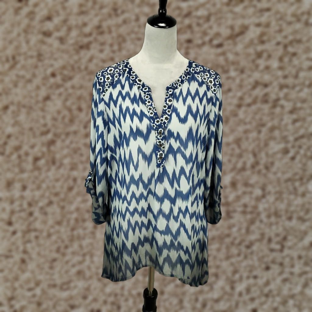 Vintage Figueroa And Flower Blouse Womens Large Blue White Striped Ombre Sheer Popover Size L / US 10 / IT 46 - 1 Thumbnail