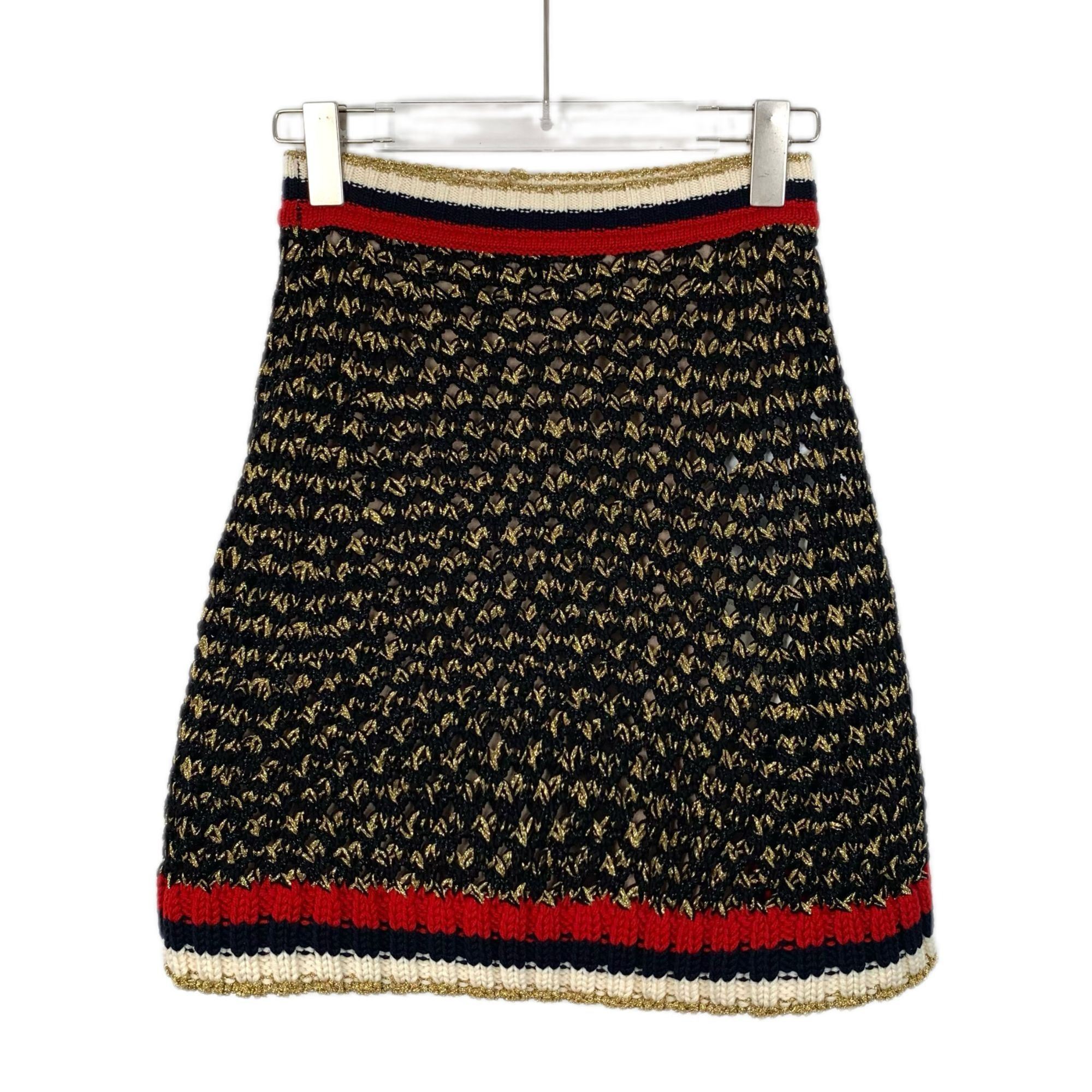 Gucci Gucci XS Black & Gold Woven Cotton Blend Skirt With Red/Whit Size 25" / US 0 / IT 36 - 8 Thumbnail