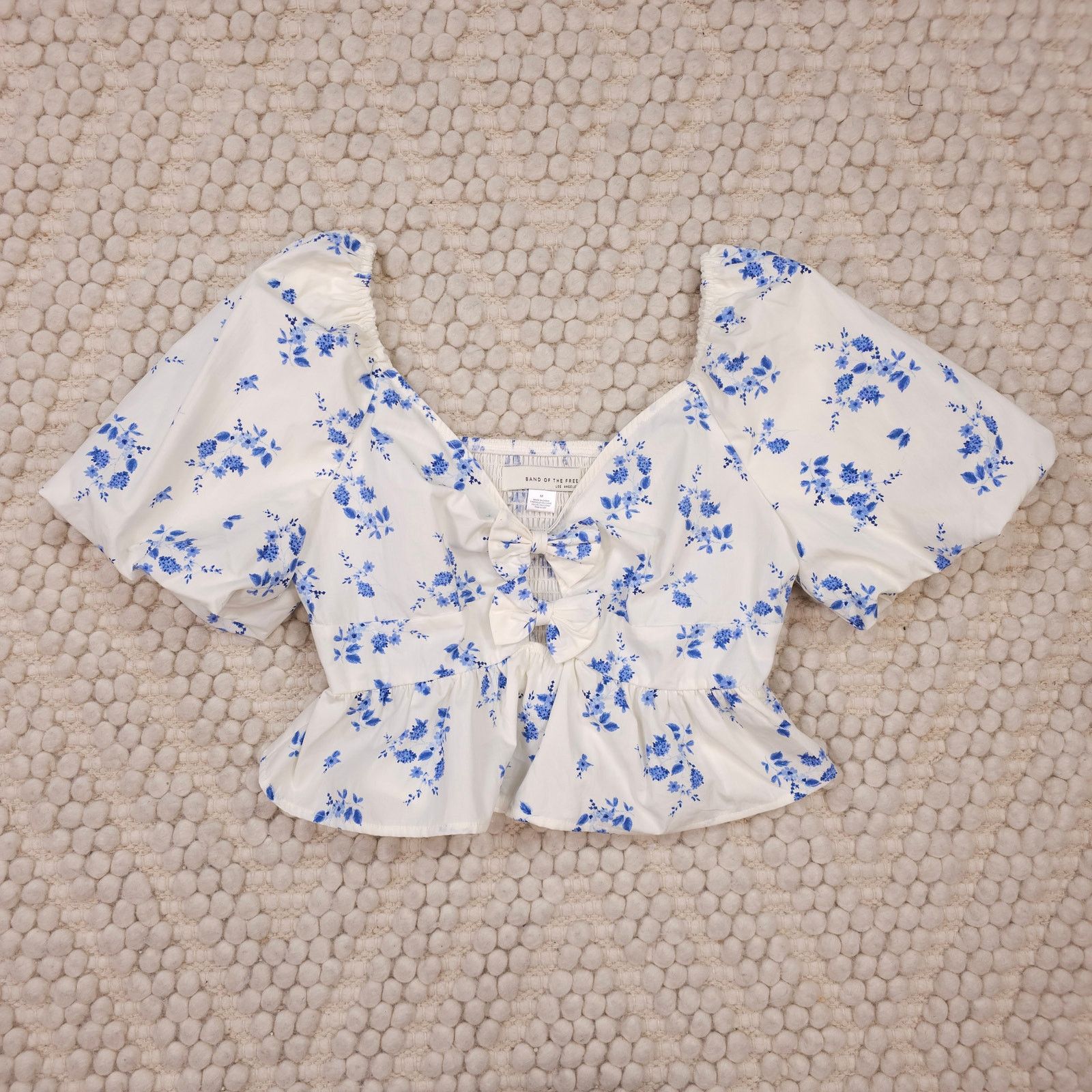 Other Band of The Free Bow Front Blouse White Blue Sz Medium Size M / US 6-8 / IT 42-44 - 6 Thumbnail