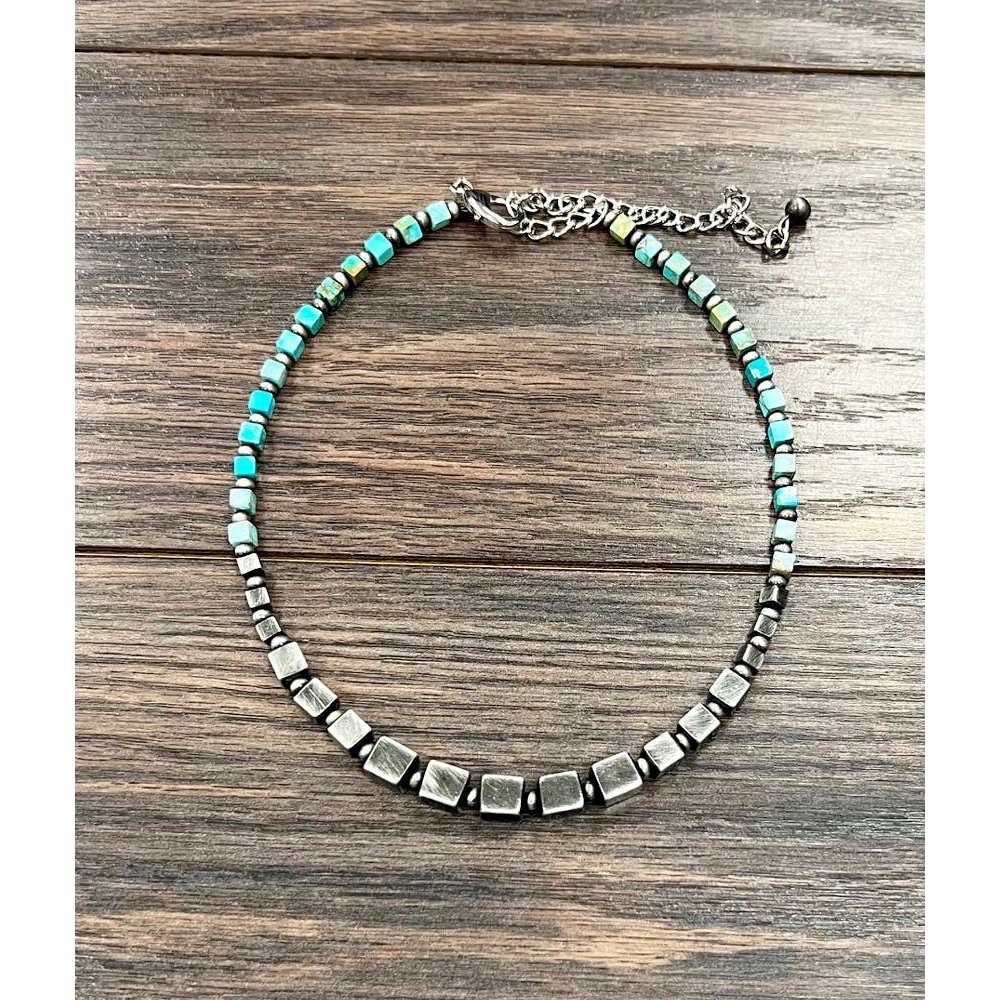 Other Handmade Square Gemstone And Navajo Bead Necklace 15 To 20 I Size ONE SIZE - 1 Thumbnail