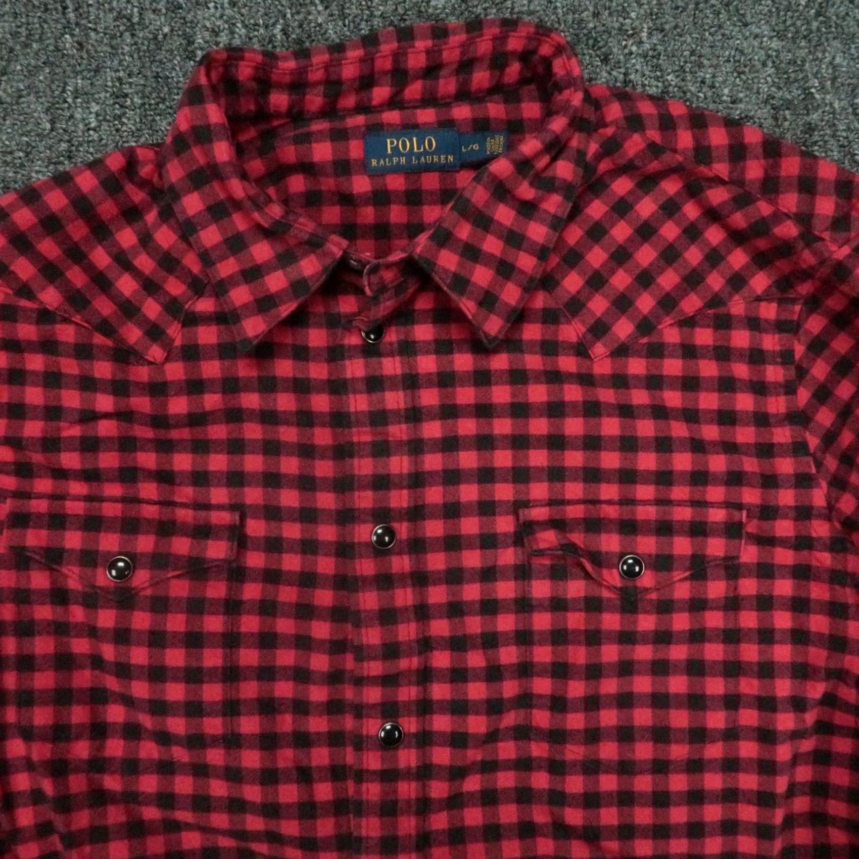 Polo Ralph Lauren Polo Ralph Lauren Shirt Womens Large Red Buffalo Plaid Long Sleeve Pearl Snap Size L / US 10 / IT 46 - 2 Thumbnail