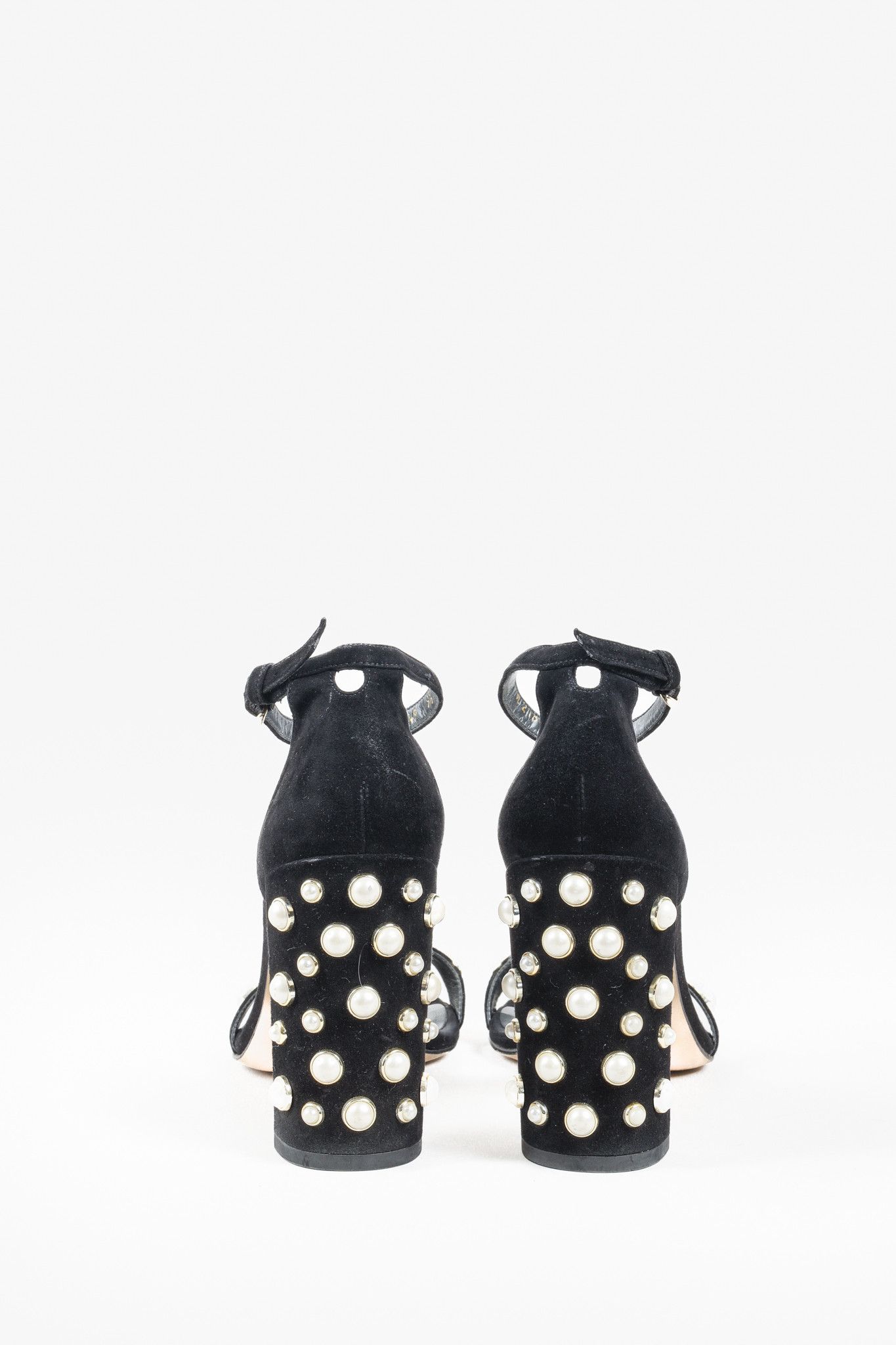 Stuart Weitzman Stuart Weitzman Black Pearl Studded Open-Toe Heeled Sandals Size US 9.5 / IT 39.5 - 3 Thumbnail