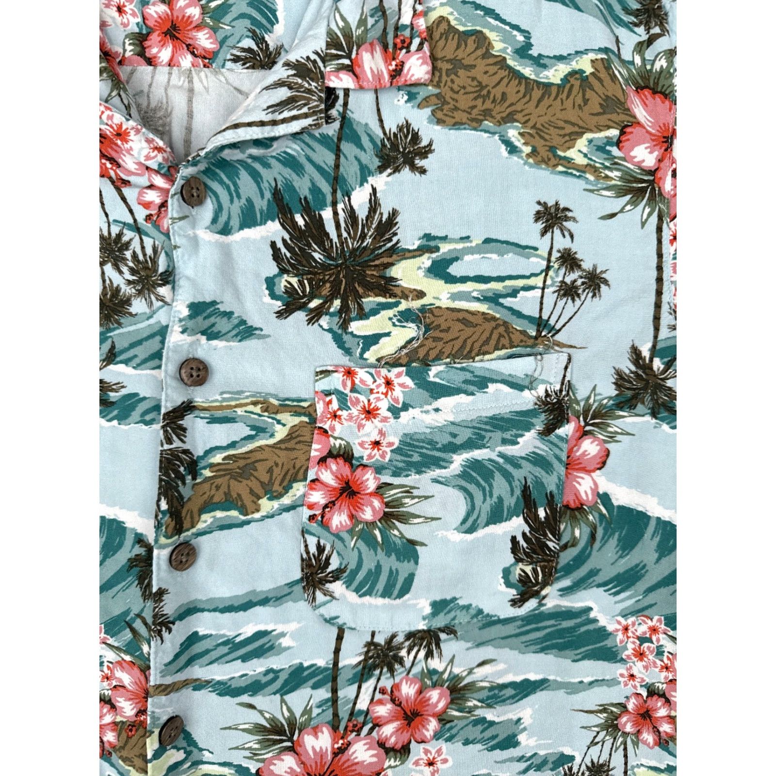 George George Shirt Men Medium Blue Pink Floral Island Button Up 100% Rayon Hawaiian Size US M / EU 48-50 / 2 - 6 Thumbnail