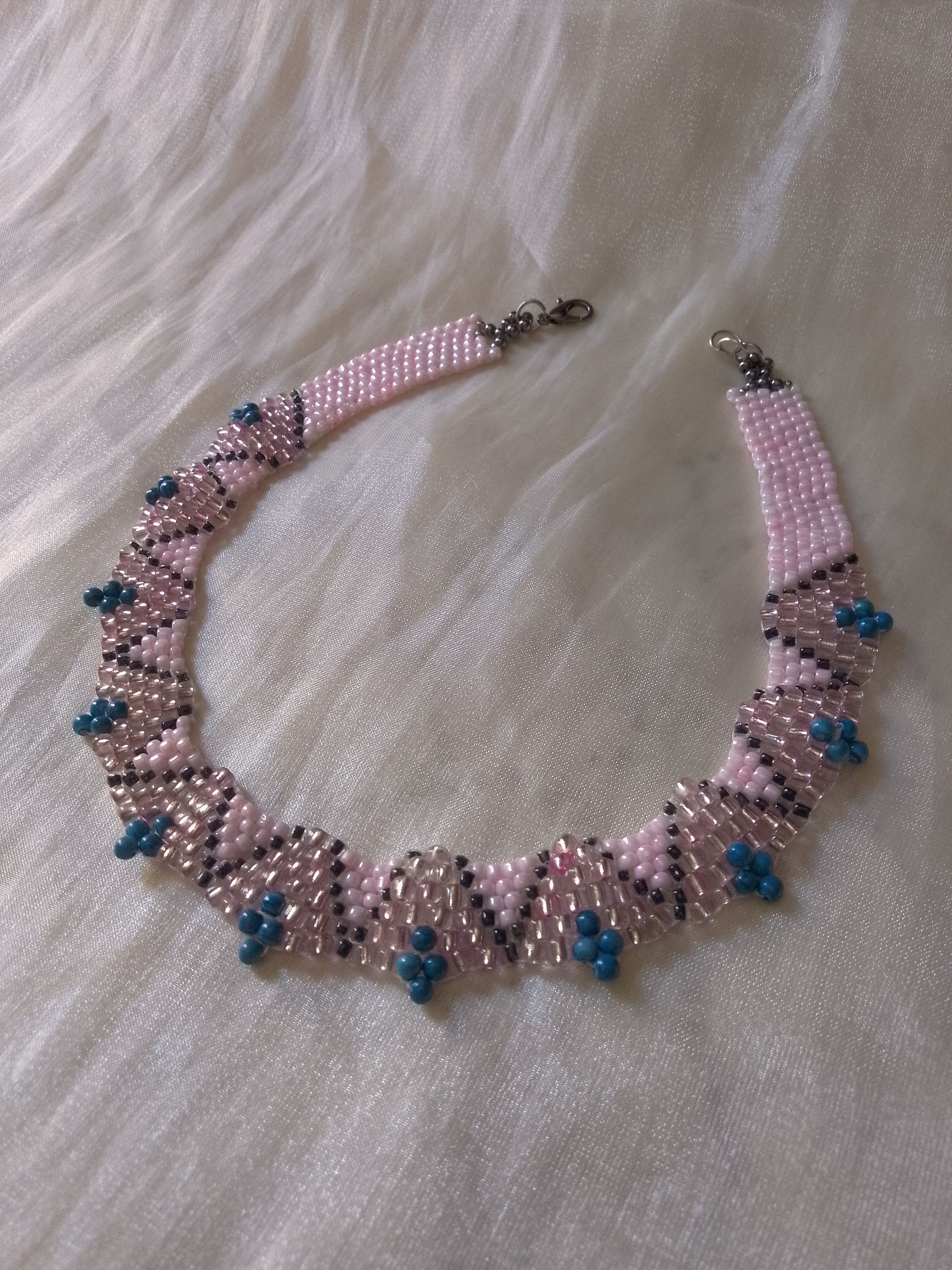 Handmade Necklace Pink Elegant Party Wedding Embroidered in Glass Size ONE SIZE - 4 Thumbnail