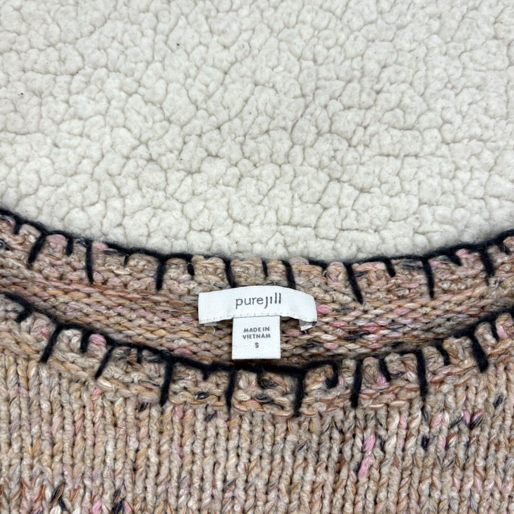 J. Jill J Jill Multicolor Cotton Blend Chunky Knit Sweater Womens S Whipstitch Crew Neck Pullover Size S / US 4 / IT 40 - 2 Thumbnail