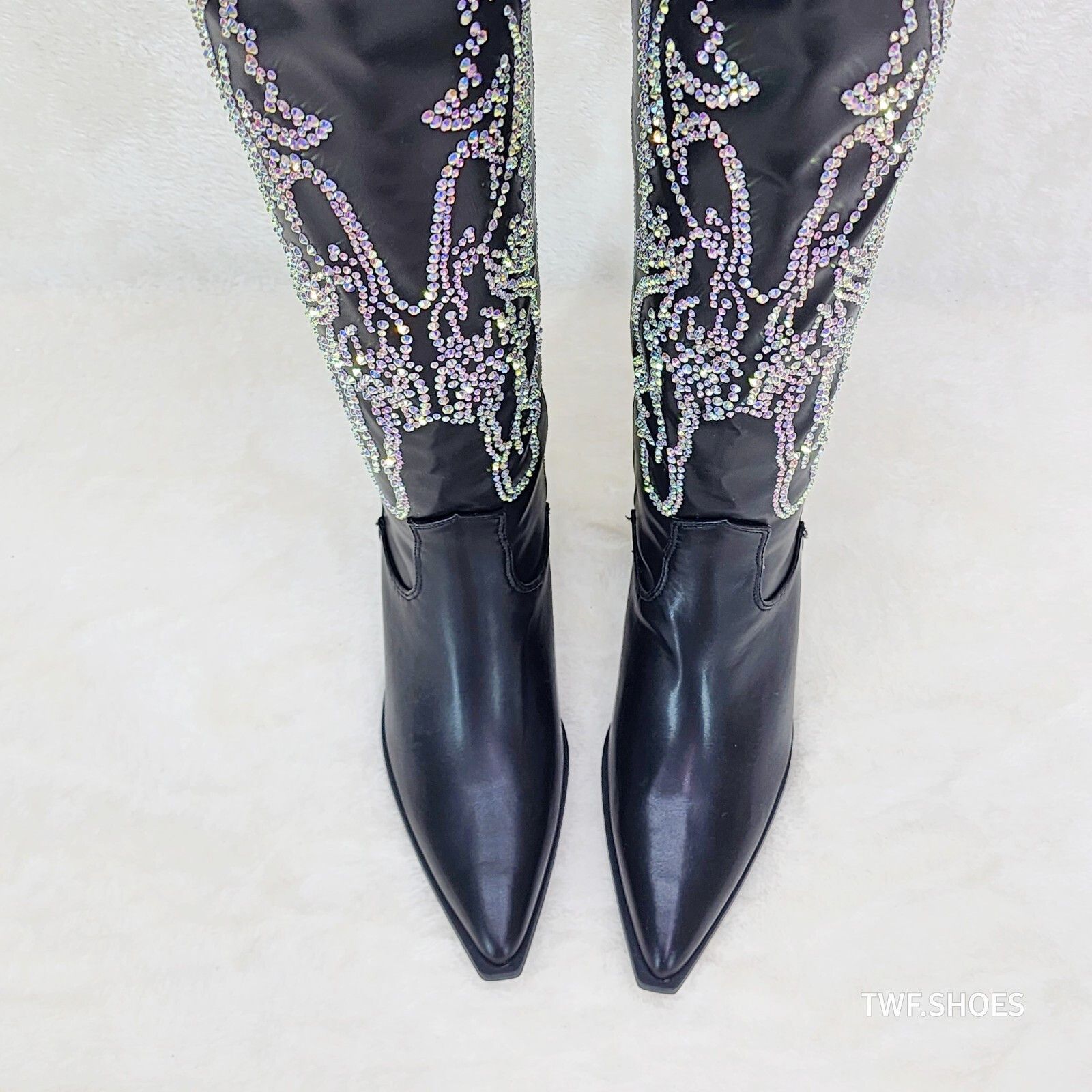 Other Razzle Black Country Western Cowgirl Knee Boots Rhinestone D Size US 7.5 / IT 37.5 - 5 Thumbnail